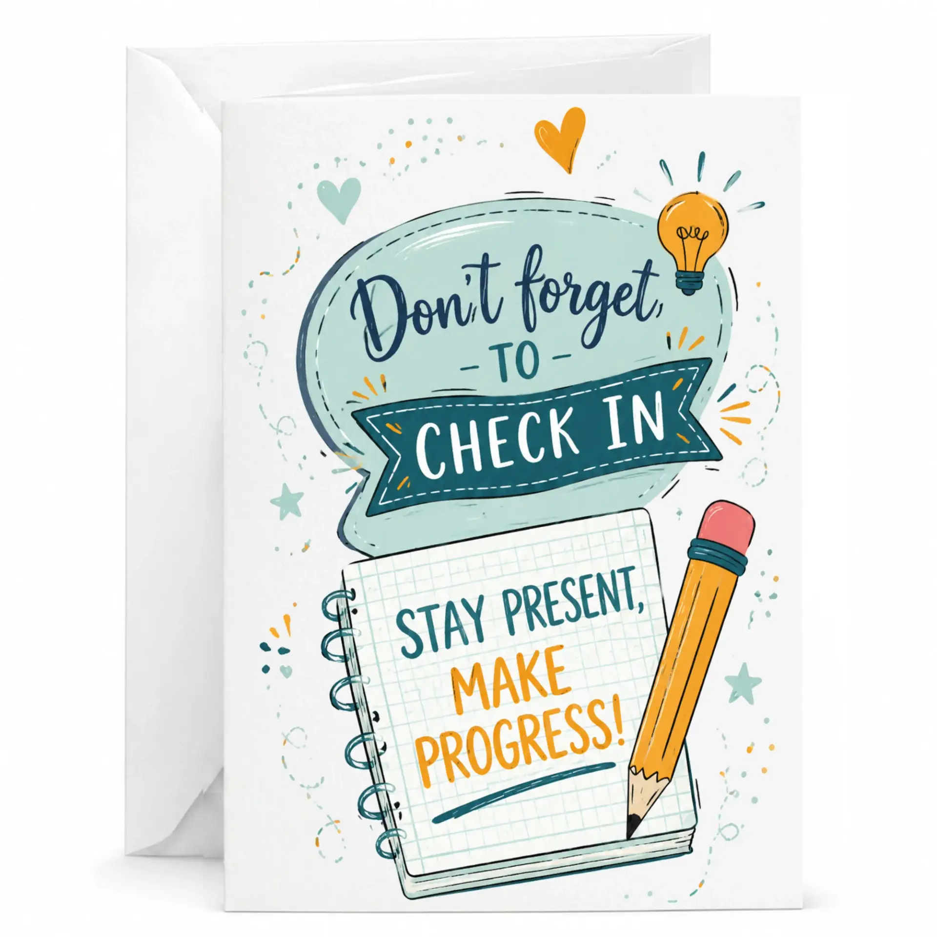 Inspirational Greeting Card Check in Reminder Design with Pencil Art