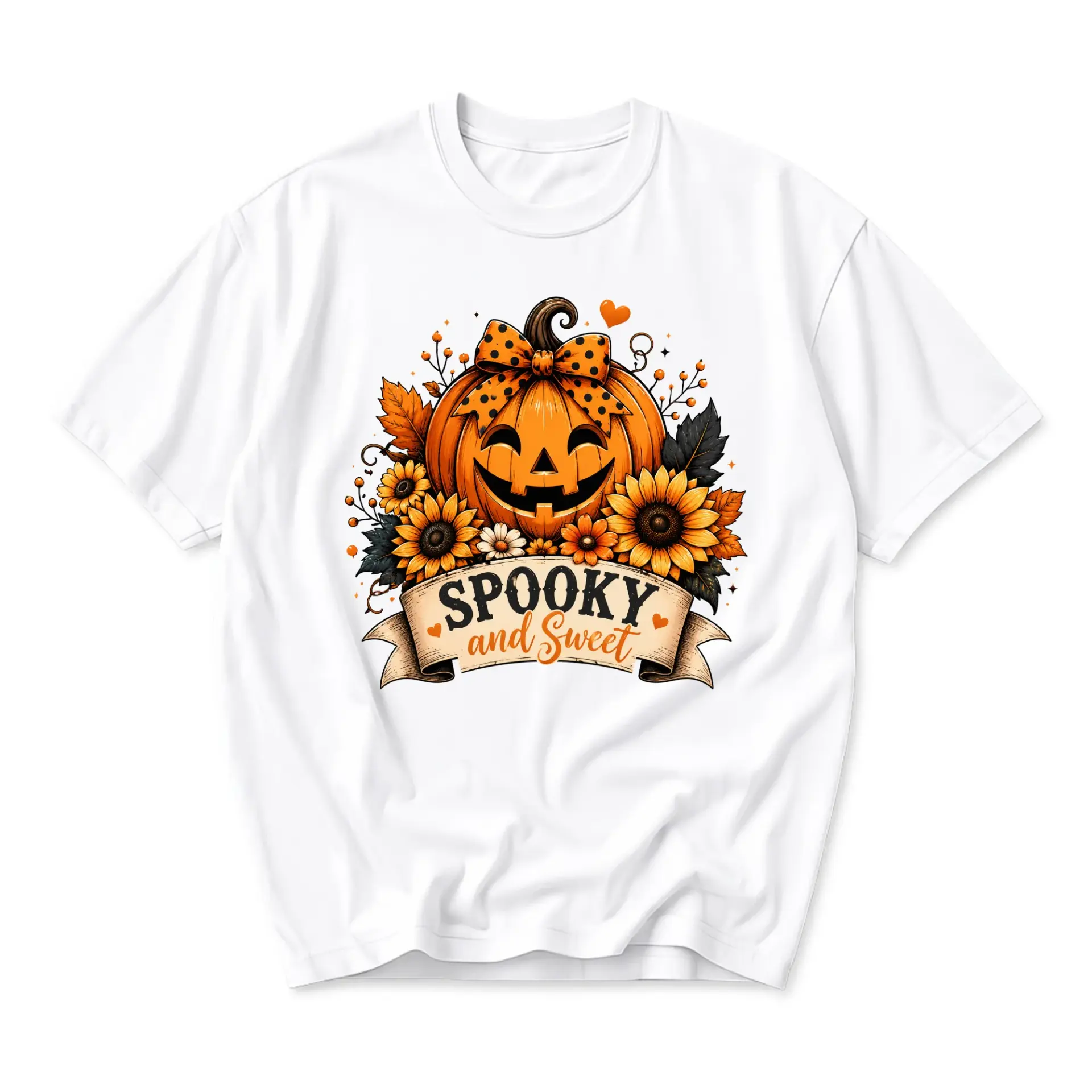 T-shirt Spooky and Sweet Pumpkin Sunflower Graphic Tee Unisex Crew Neck Casual Everyday Top Seasonal Graphic Apparel