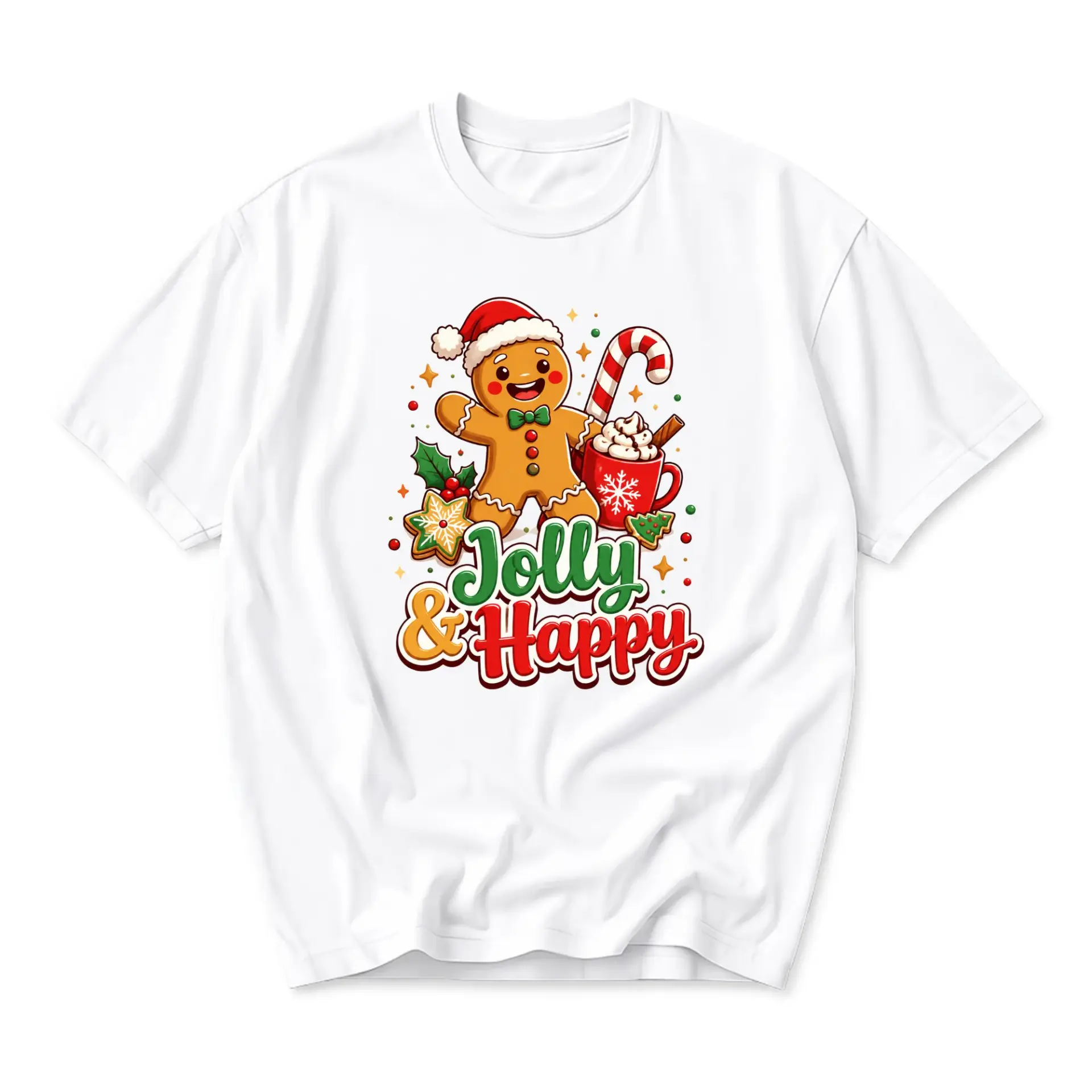 Graphic Tee Jolly and Happy Gingerbread Man Christmas Holiday Unisex Crew