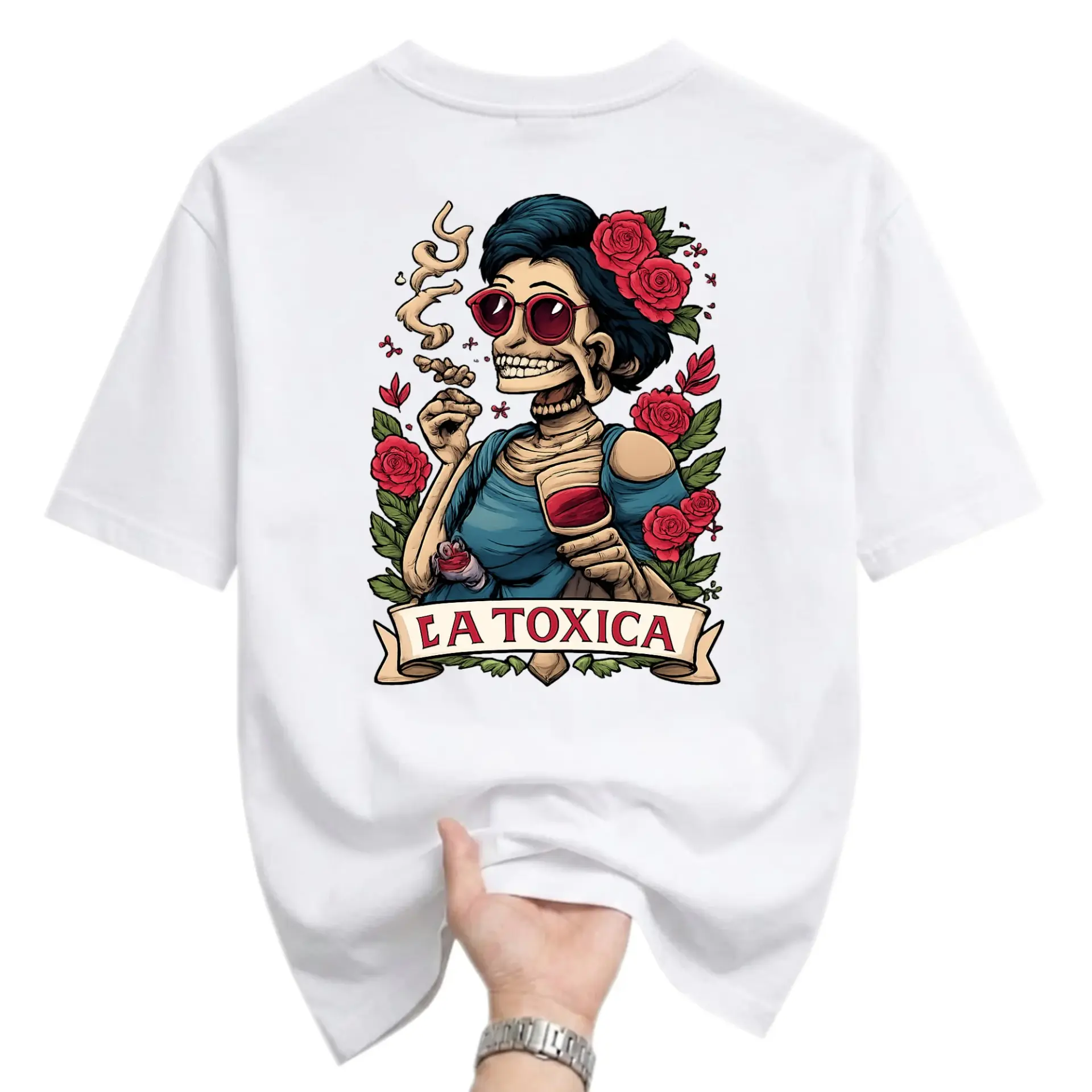 Funny Shirt La Toxica Graphic Tee Skeleton Woman Design Unisex Casual Crew