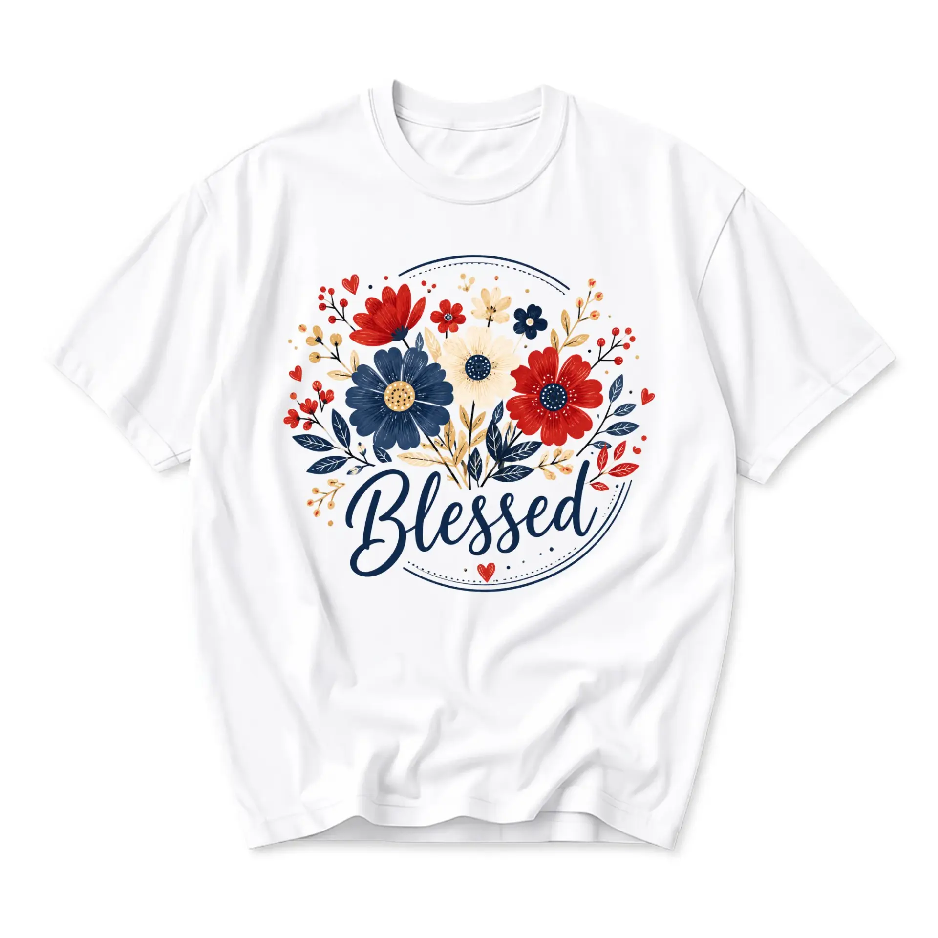 Graphic Tee Blessed Floral Print Unisex Casual Shirt Comfortable Cotton