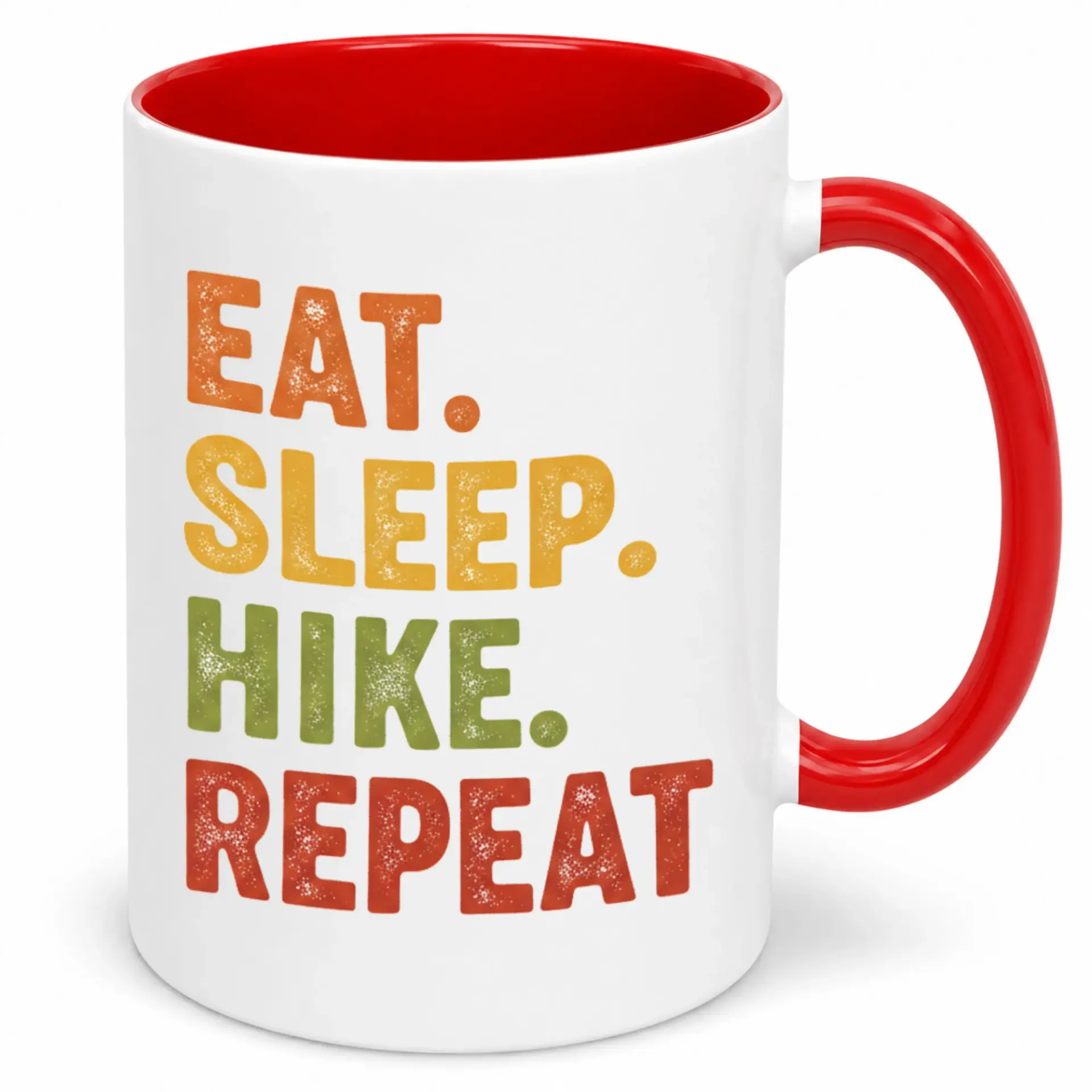 Outdoor Enthusiast Coffee Mug, Funny Hiking Lifestyle Ceramic Drinkware, Eat Sleep Hike Repeat Motivational Design Cup for Adventures