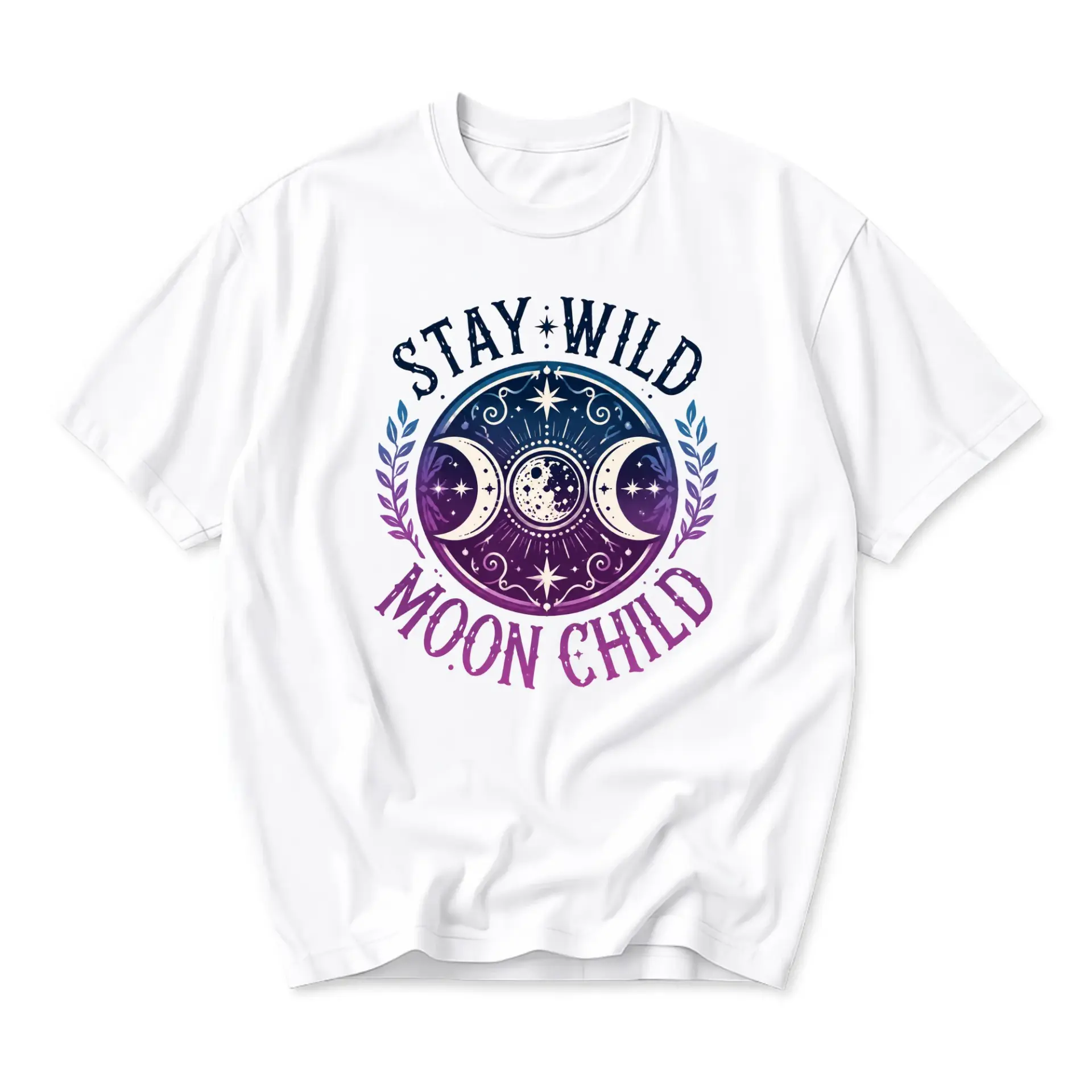 Graphic Tee Stay Wild Moon Child Celestial Design Unisex Crew Neck Short Sleeve Cotton Casual Everyday Shirt