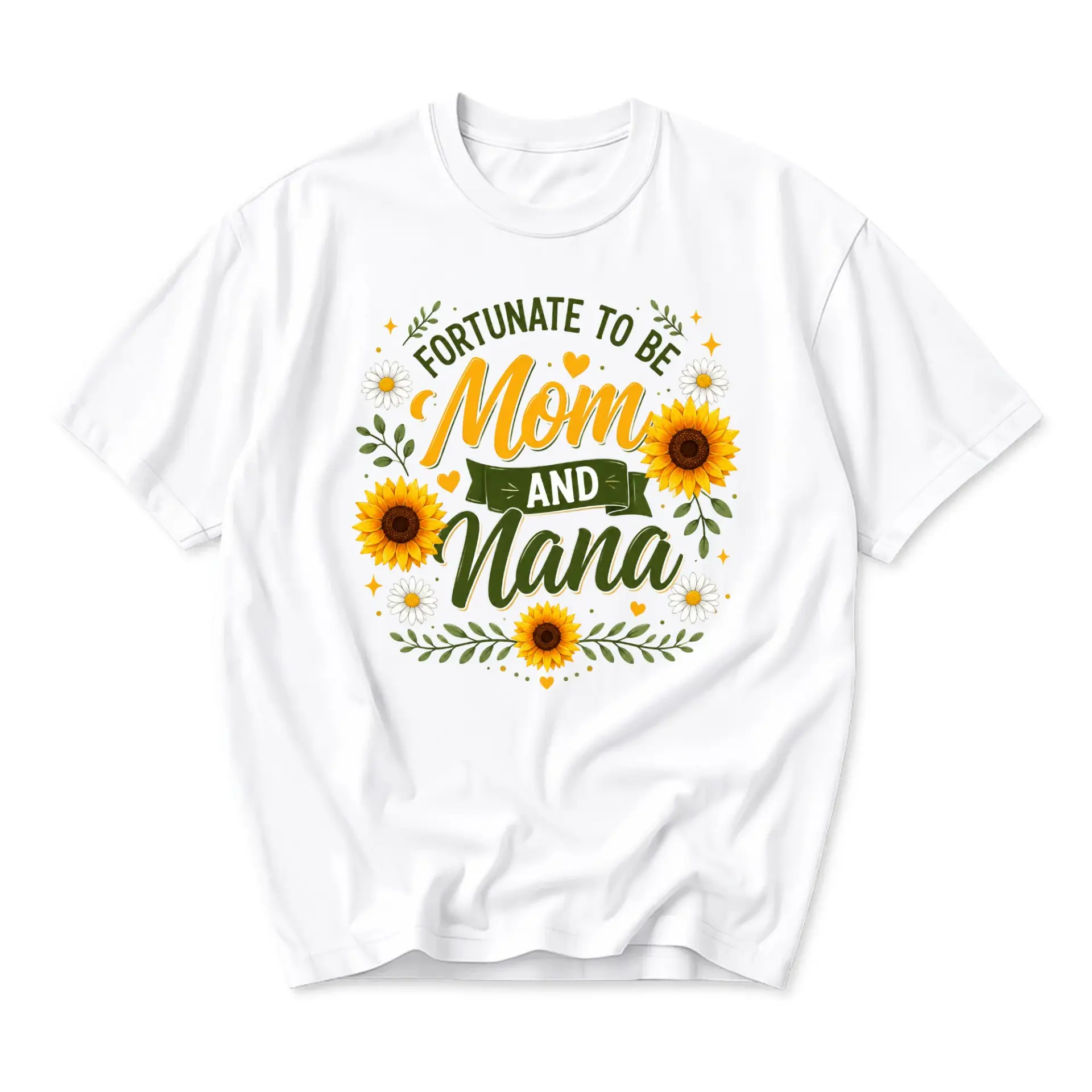 Graphic Tee Fortunate to Be Mom and Nana Sunflower Floral Print Casual