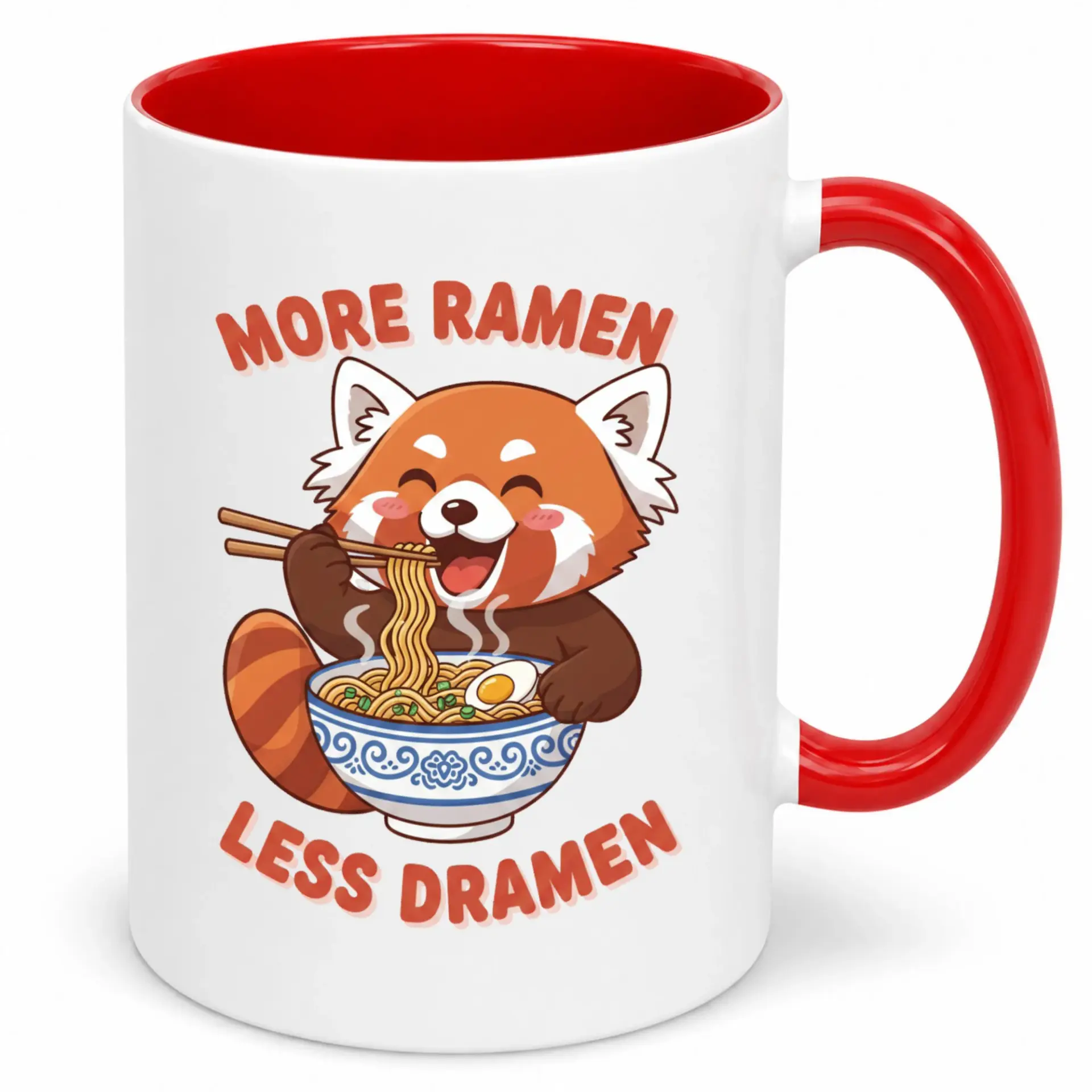 Funny Red Panda Coffee Mug Cute "more Ramen Less Dramen" Ceramic Tea Cup Novelty Animal Foodie Gift for Home Kitchen Office