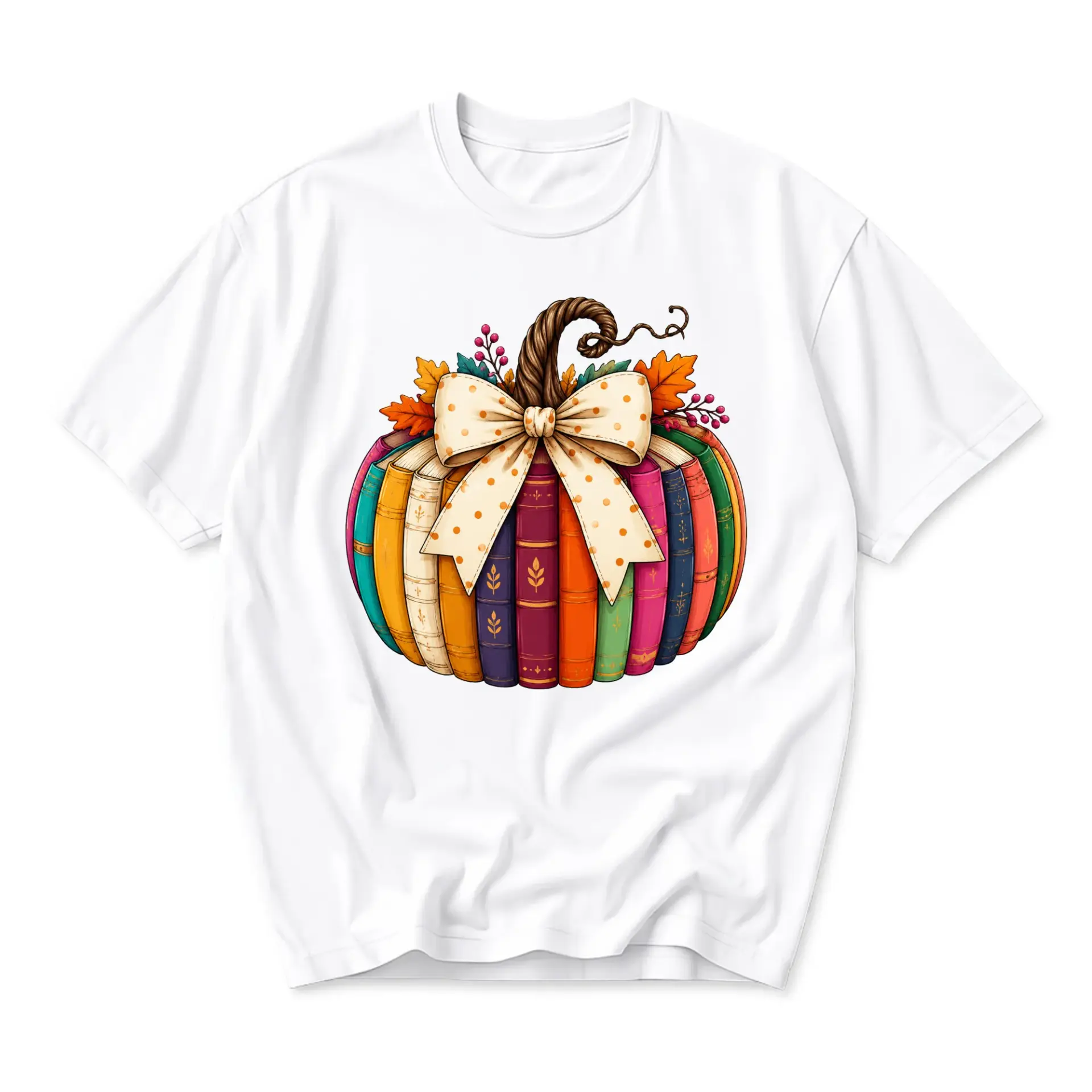 Graphic Tee Autumn Book Pumpkin Shirt Fall Reading Lover Unisex Crew Neck Short Sleeve Casual Cotton Blend Apparel