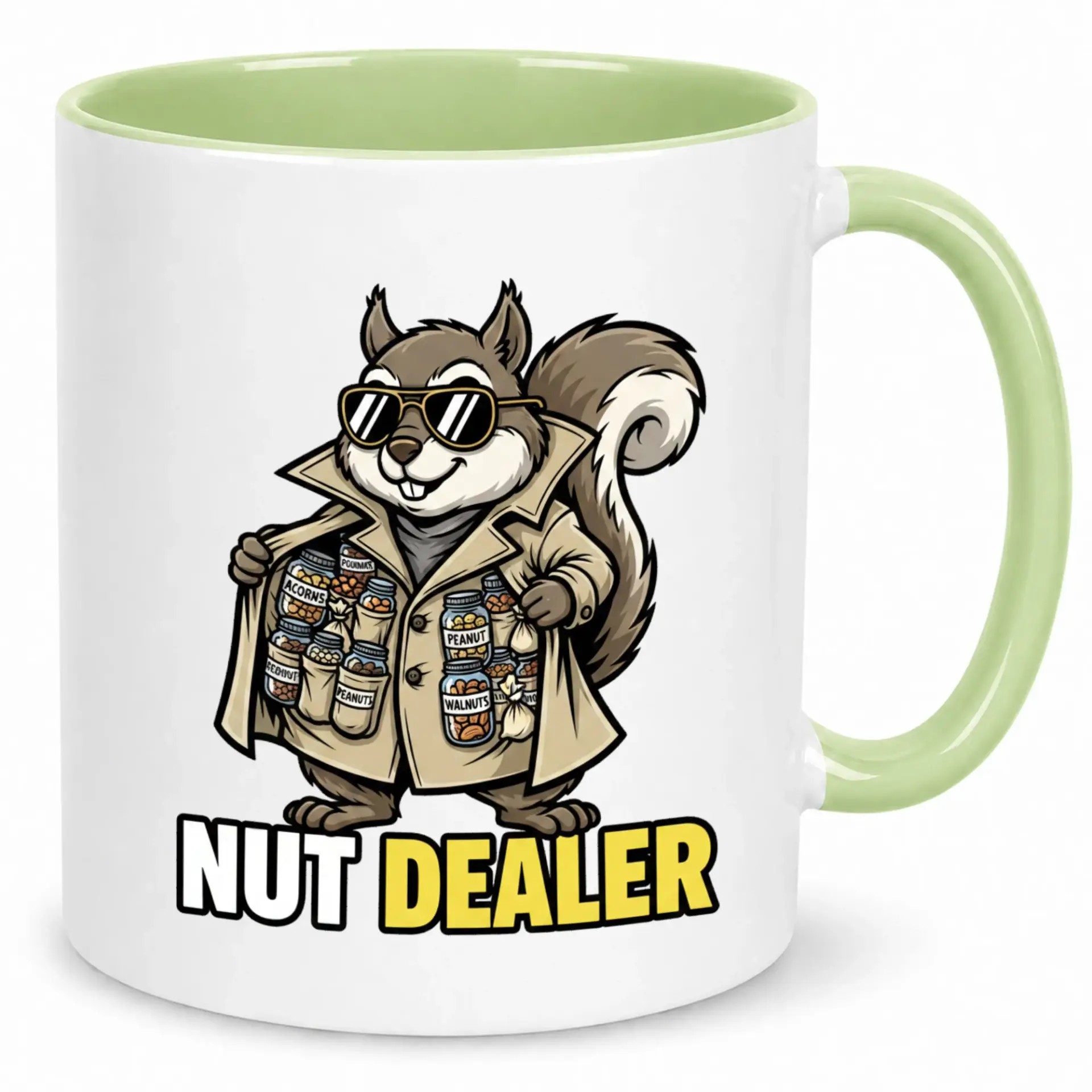Funny Squirrel Nut Dealer Coffee Mug Humorous Animal Pun Ceramic Tea Cup Novelty Beverage Gift for Friends and Coworkers
