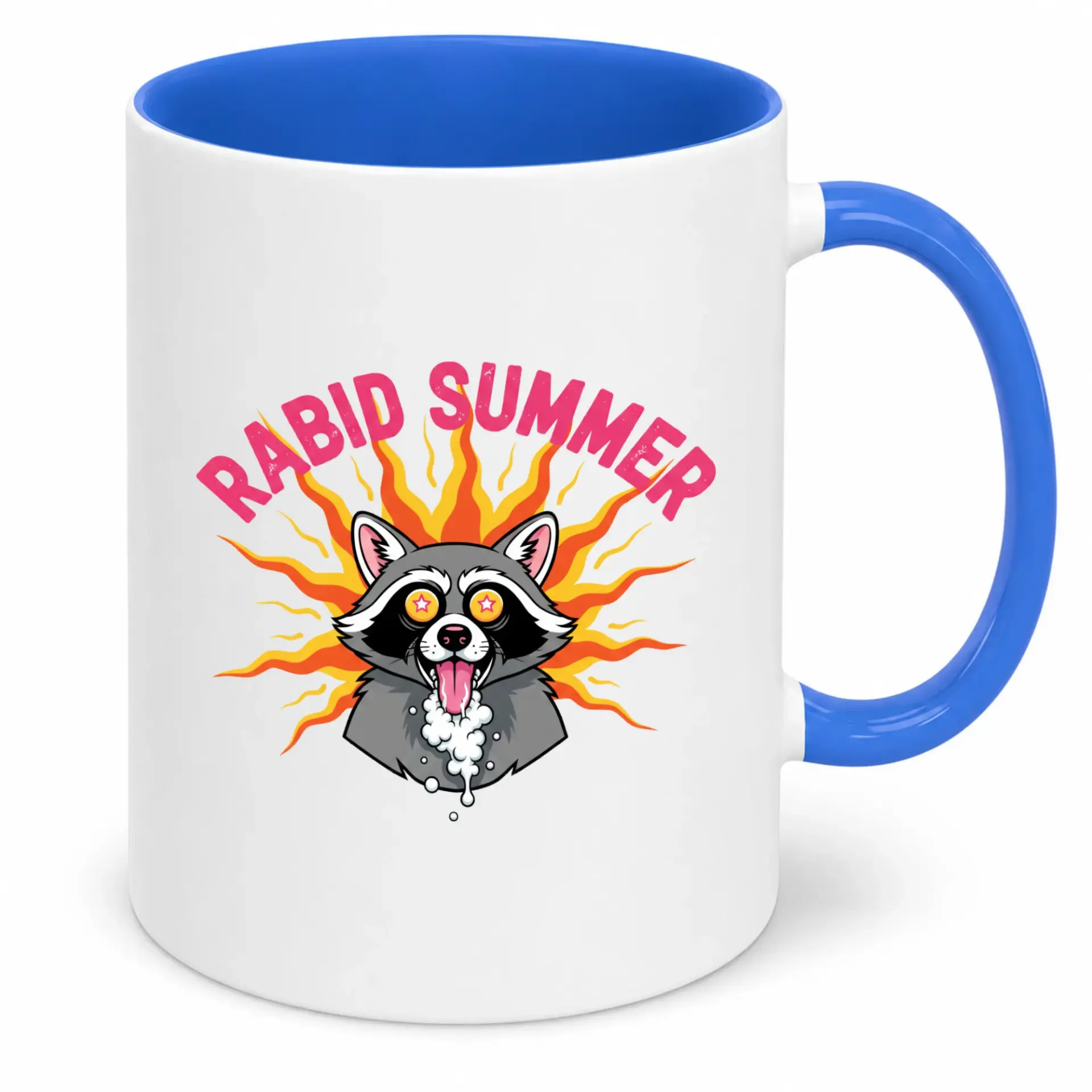 Funny Coffee Mug Rabid Summer Raccoon Cartoon Graphic Ceramic Cup Two-Tone Design Drinkware Gift for Animal Lovers and Enthusiasts