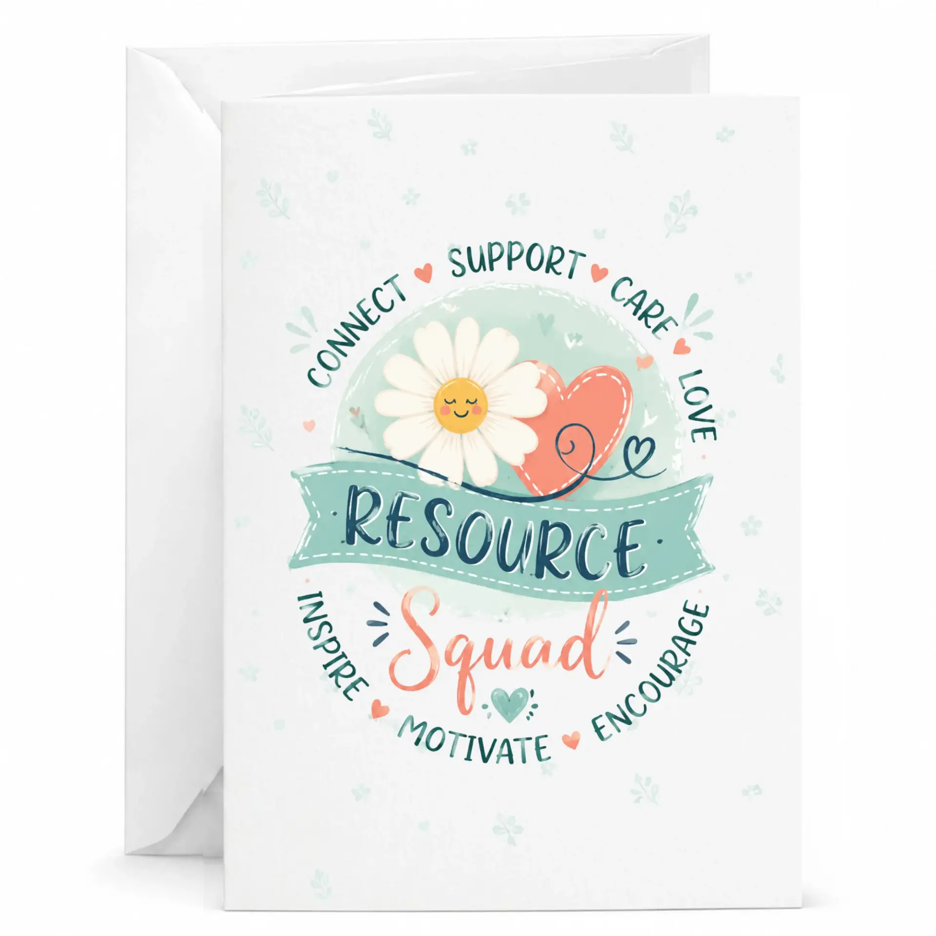 Greeting Card Squad Flower Design Heartfelt Encouragement Note for Colleagues and Friends 5x7 Inches