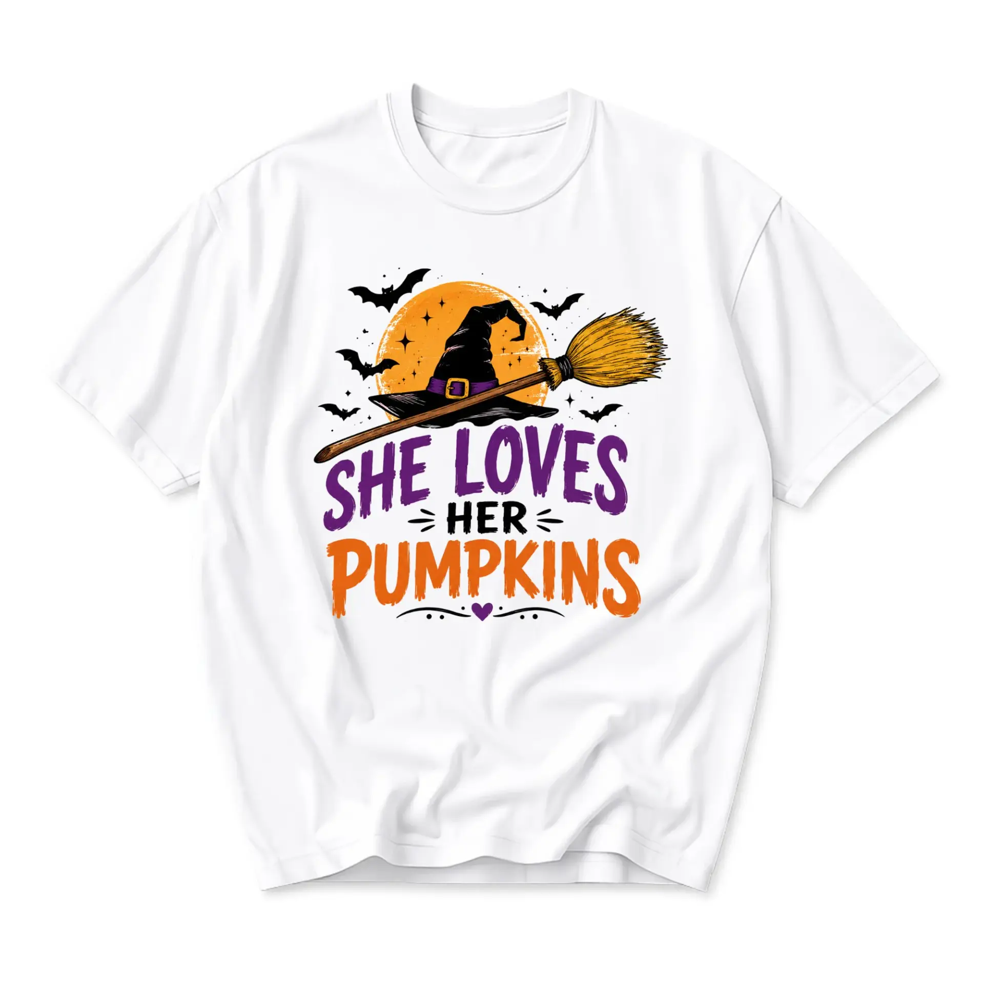 Funny Shirt She Loves Her Pumpkins Graphic Tee Seasonal Fall Aesthetic Unisex Crew Neck Casual Cotton Blend Top Apparel