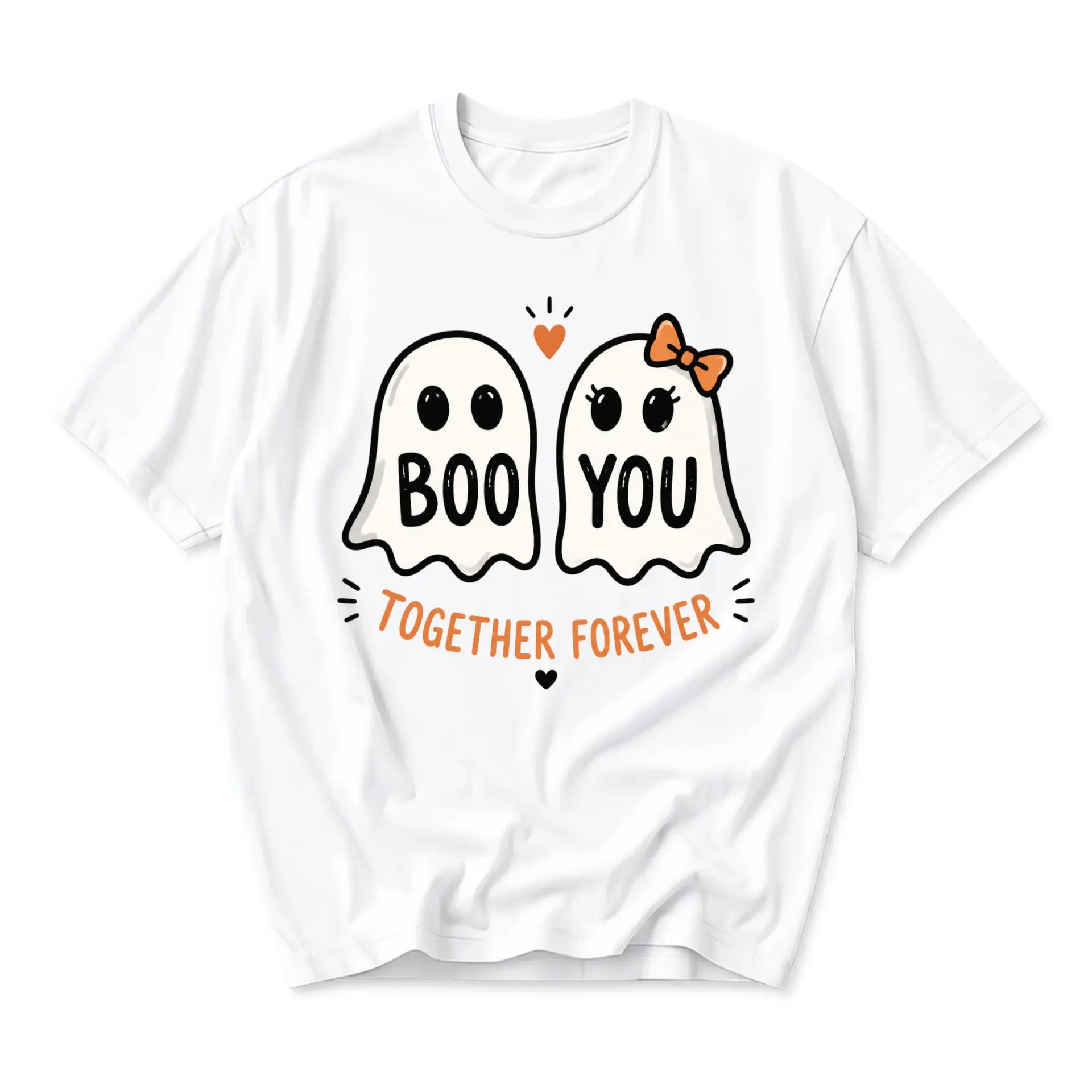 Graphic Tee Cute Ghost Duo Boo You Together Forever Print Unisex Crew Neck Casual Cotton Blend Short Sleeve Shirt