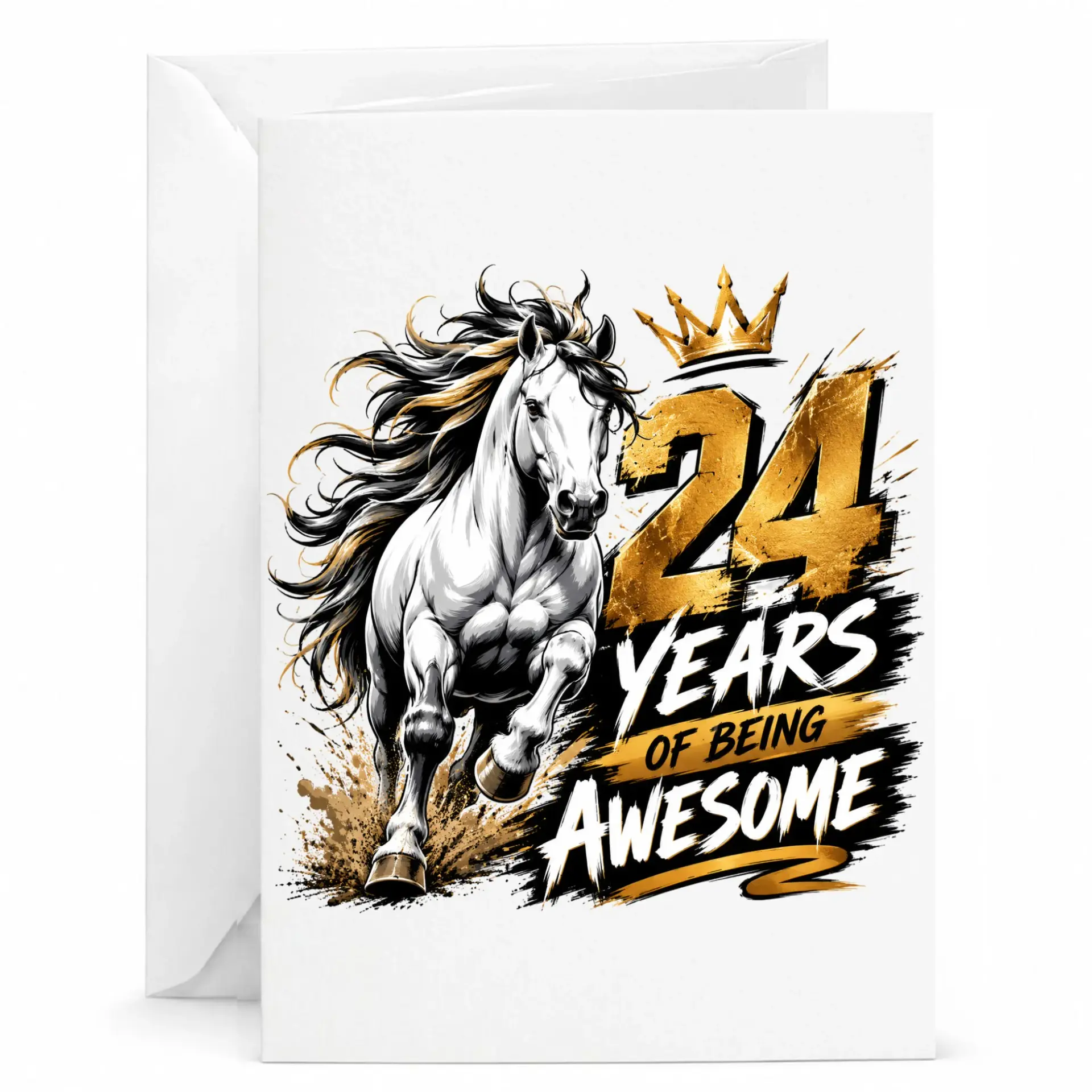 Birthday Card 24 Years of Being Awesome with Majestic Horse Illustration for Milestone Twenty Fourth Birthday Celebration
