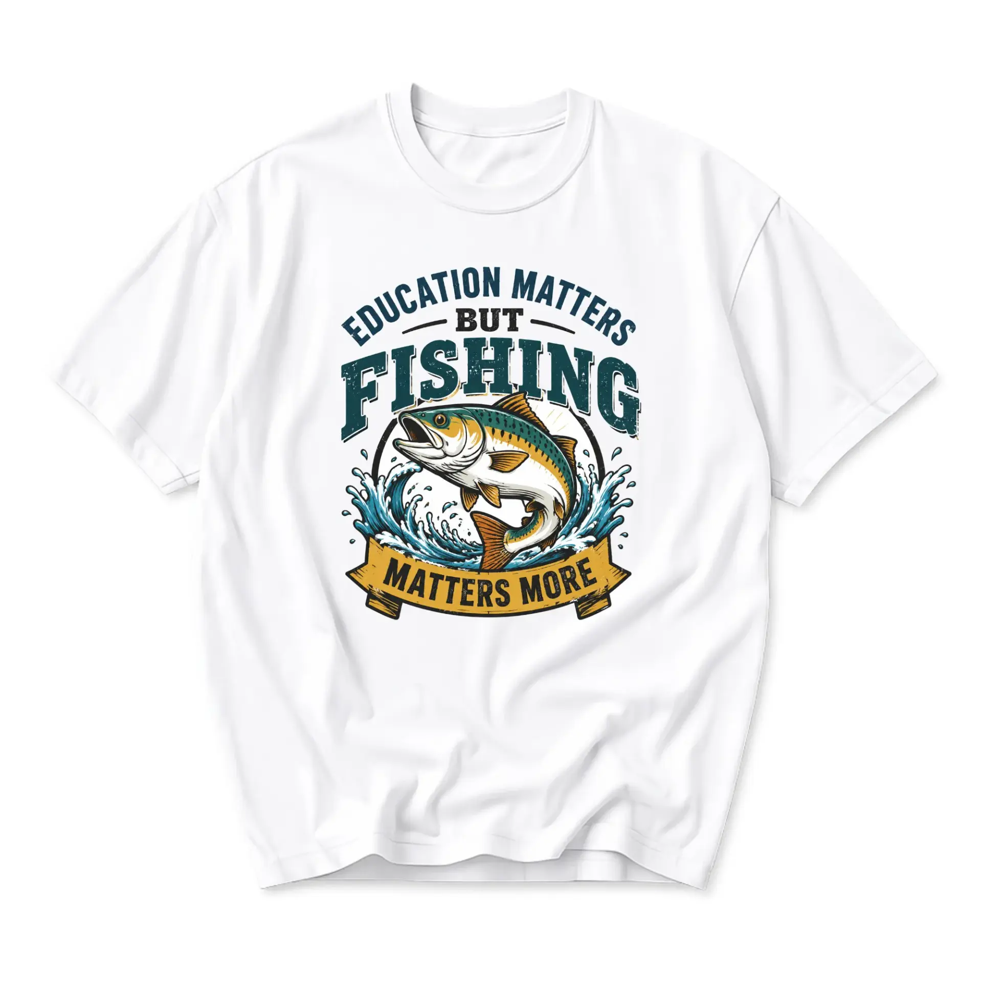 Funny Shirt Education Matters but Fishing More Graphic Tee Unisex Crew Neck Short Sleeve Casual Cotton Top