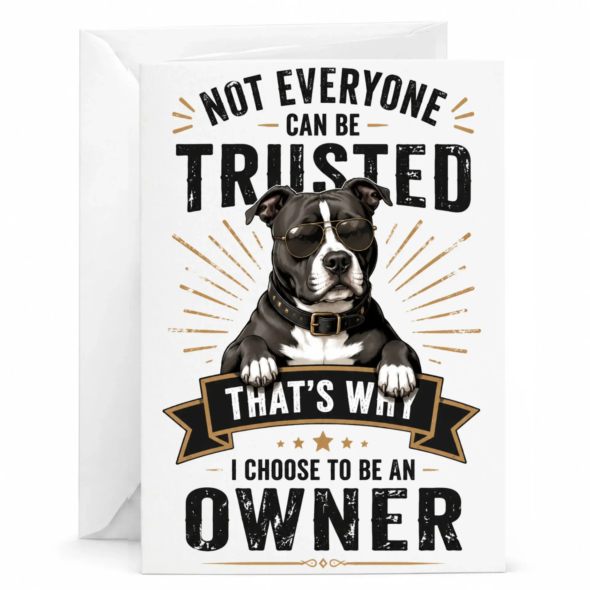 Funny Dog Greeting Card for Pet Lovers Featuring Cool Pitbull Illustration with Sunglasses and Quote