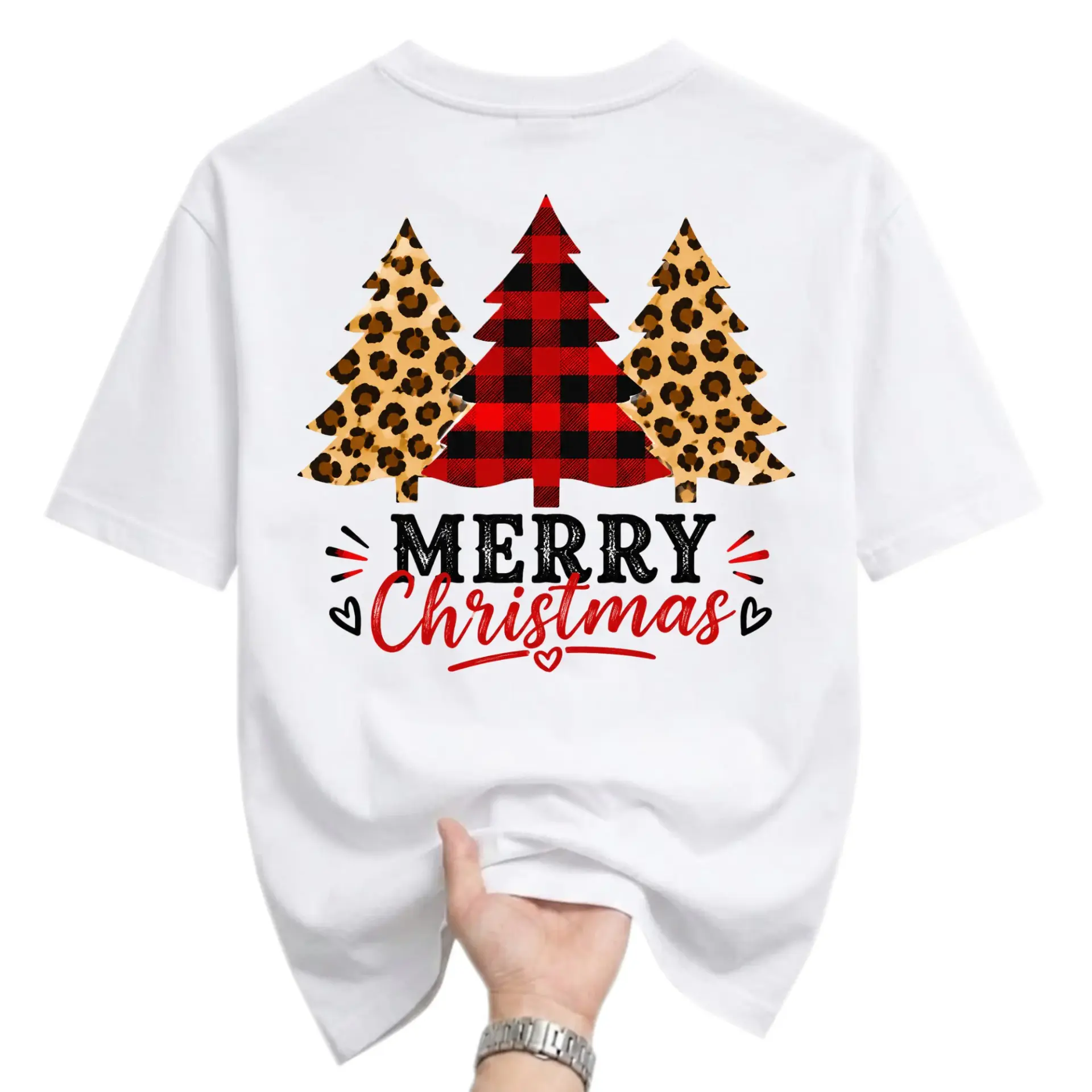 Graphic Tee Unisex Christmas Tree Shirt Red Buffalo Plaid Leopard Print