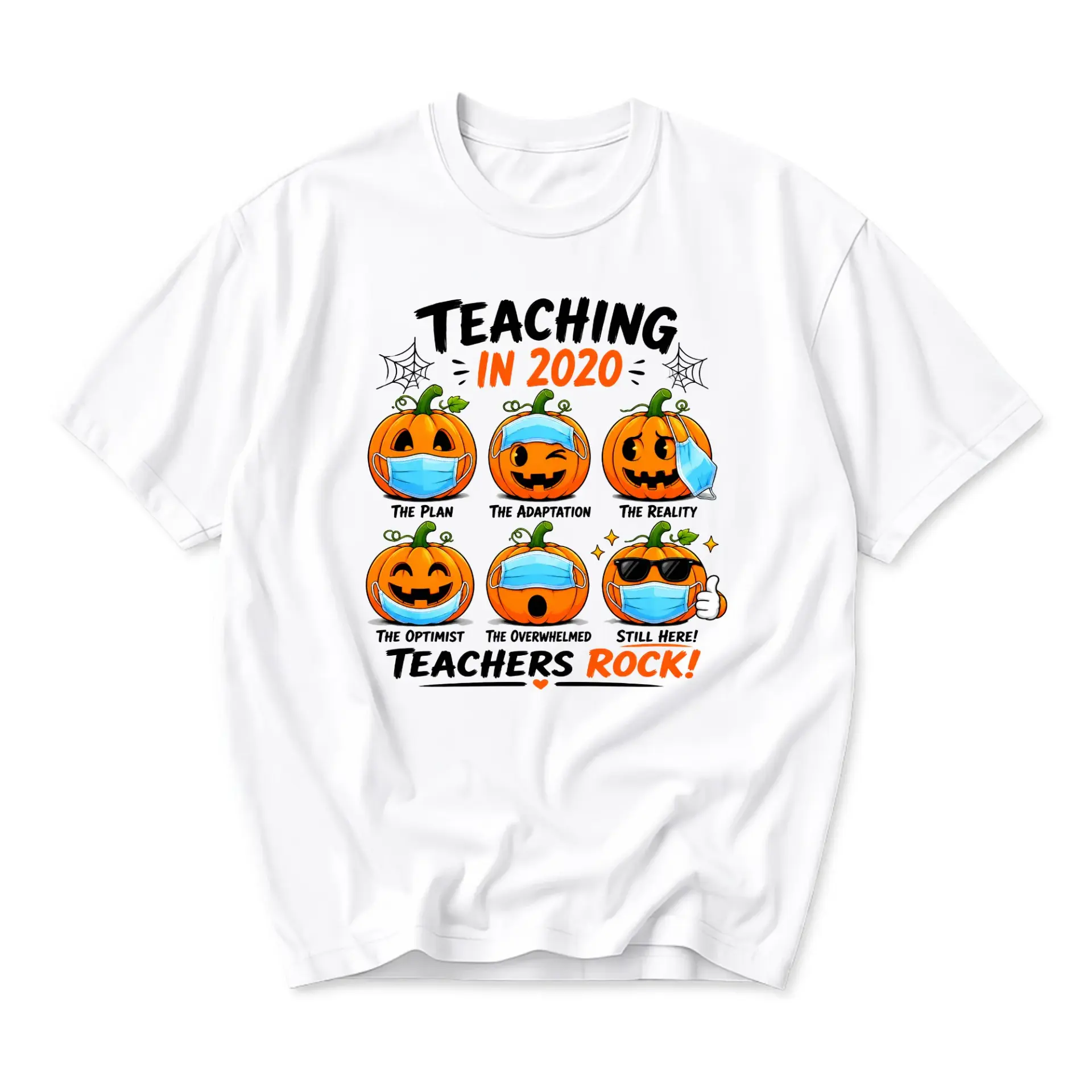 Funny Shirt Teaching in 2020 Pumpkin Graphic Tee Unisex Crew Neck Short Sleeve Casual Cotton Blend Apparel for Teachers