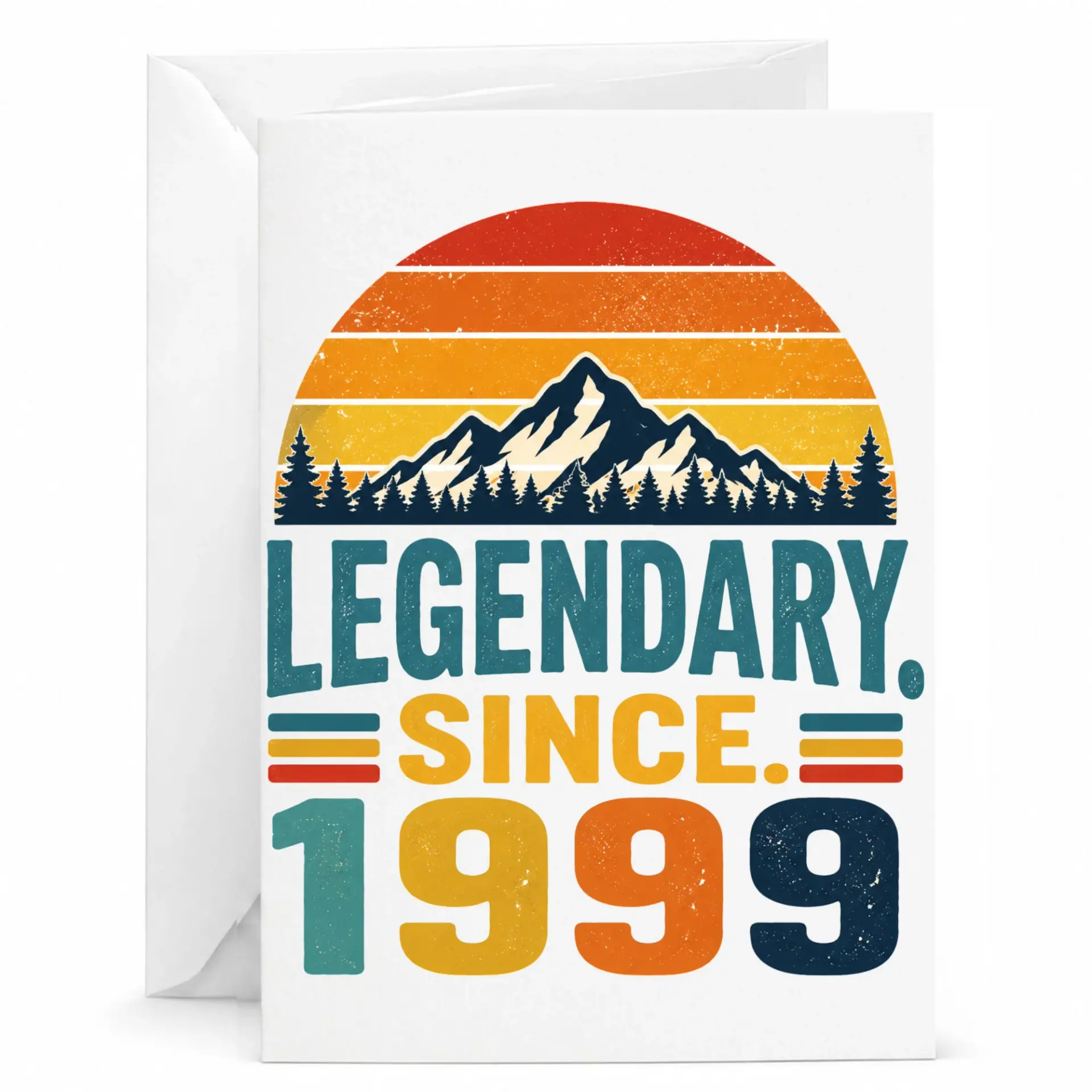 Birthday Card Legendary Since 1999 Vintage Mountain Sunset Theme Greeting Card for Milestone Year Celebration