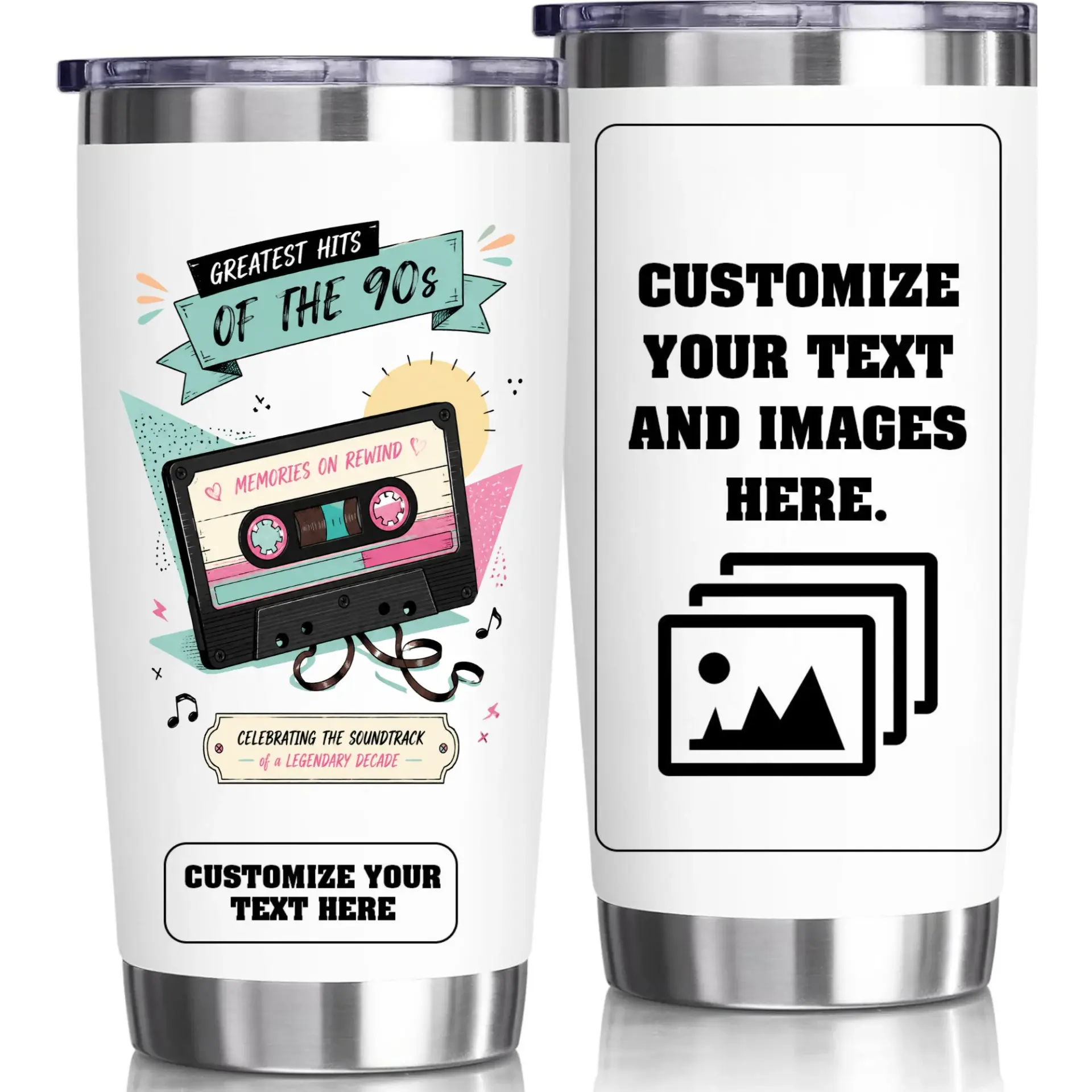 Stainless Steel Tumbler 20oz Retro Cassette Tape Theme Travel Mug for Hot and Cold Drinks Daily Hydration Accessory