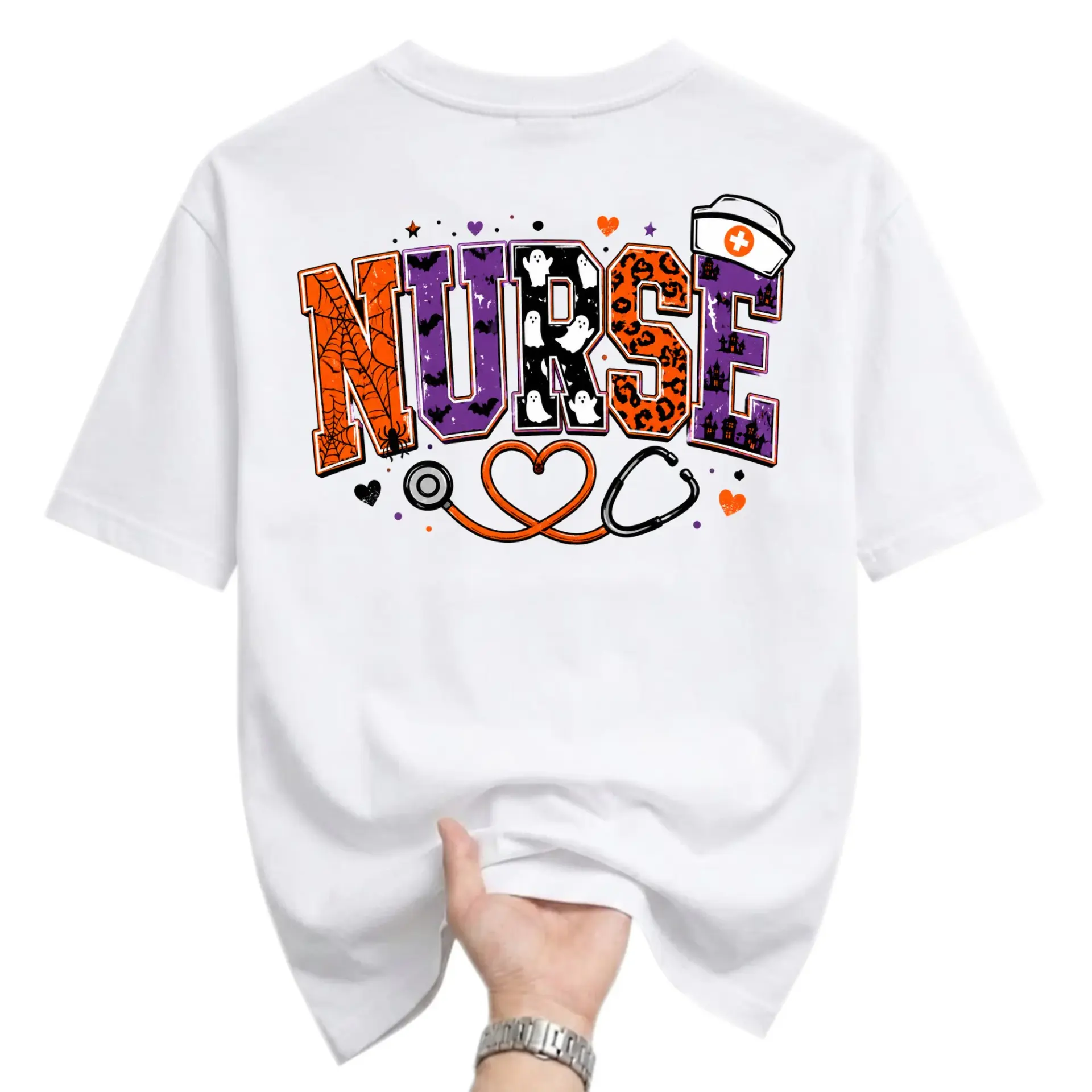 Graphic Tee Nurse Halloween Spooky Celebration Shirt Festive Holiday Apparel for Medical Professionals and Staff