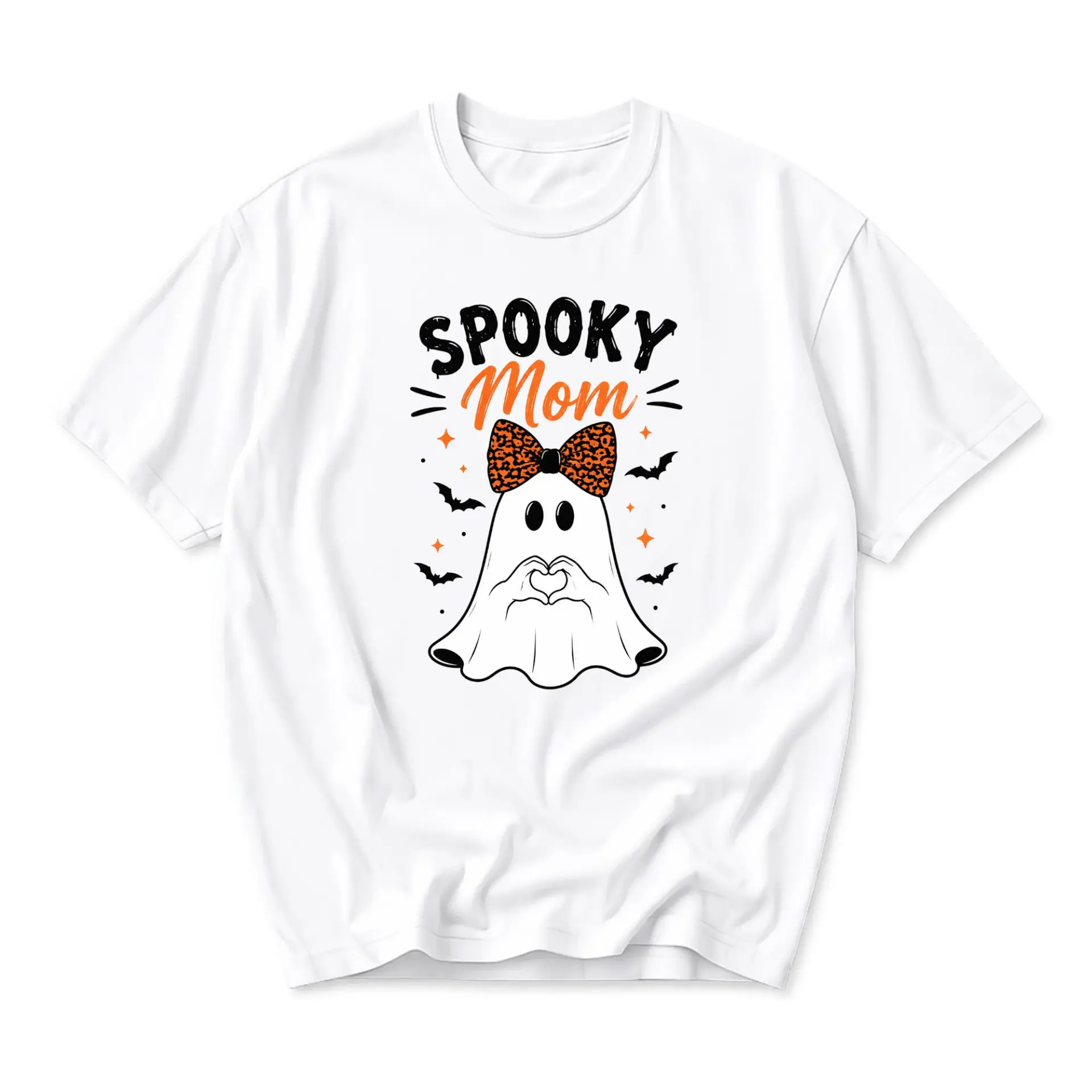 Graphic Tee Spooky Mom Ghost Print Unisex Crew Neck Cotton Blend T-Shirt for Casual Everyday Wear and Holidays