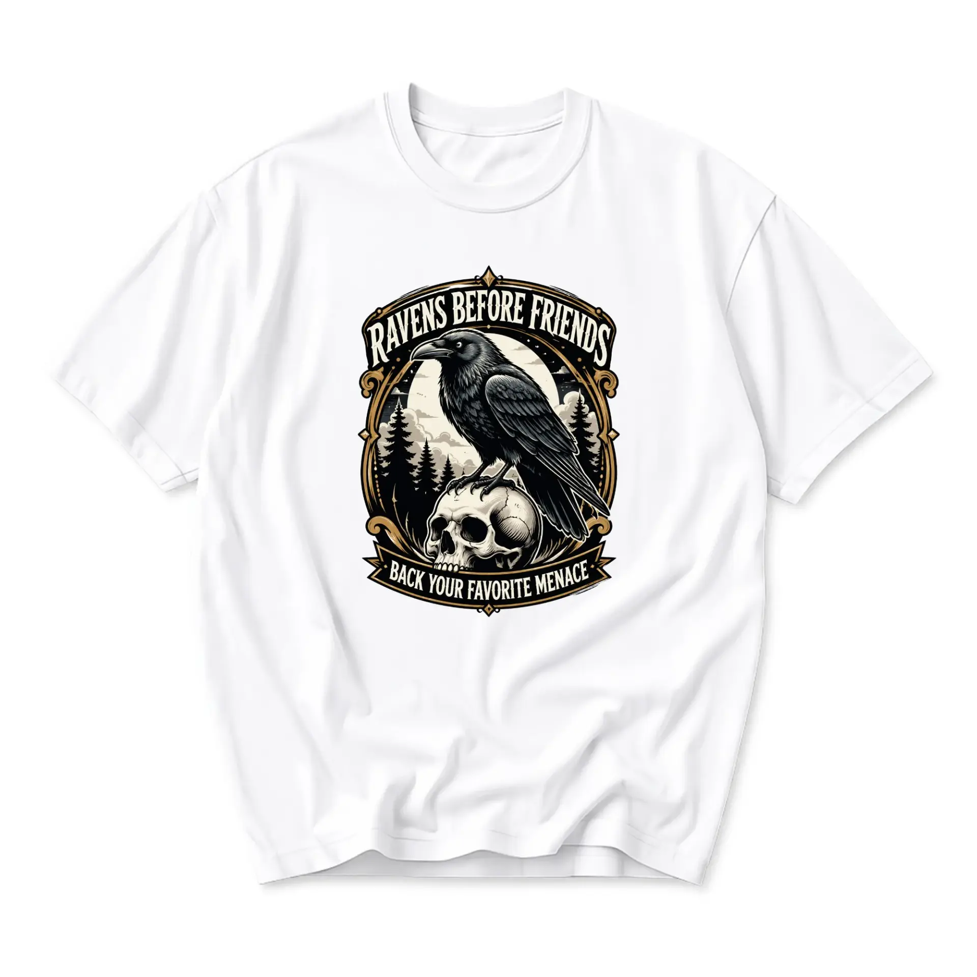 Graphic Tee Unisex Raven Skull Print Shirt Ravens Before Friends Back Your Favorite Menace Casual Cotton Crew Neck Top