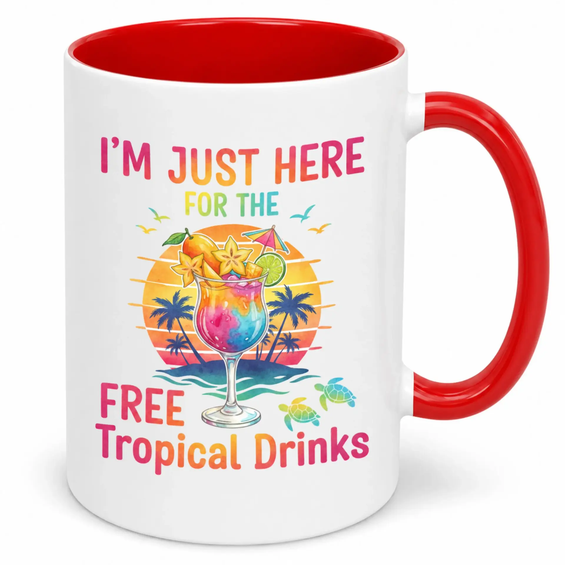 Funny Tropical Cocktail Ceramic Coffee Mug, Vibrant Summer Beach Drink Themed Beverage Cup, Humorous Vacation Inspired Drinkware Gift