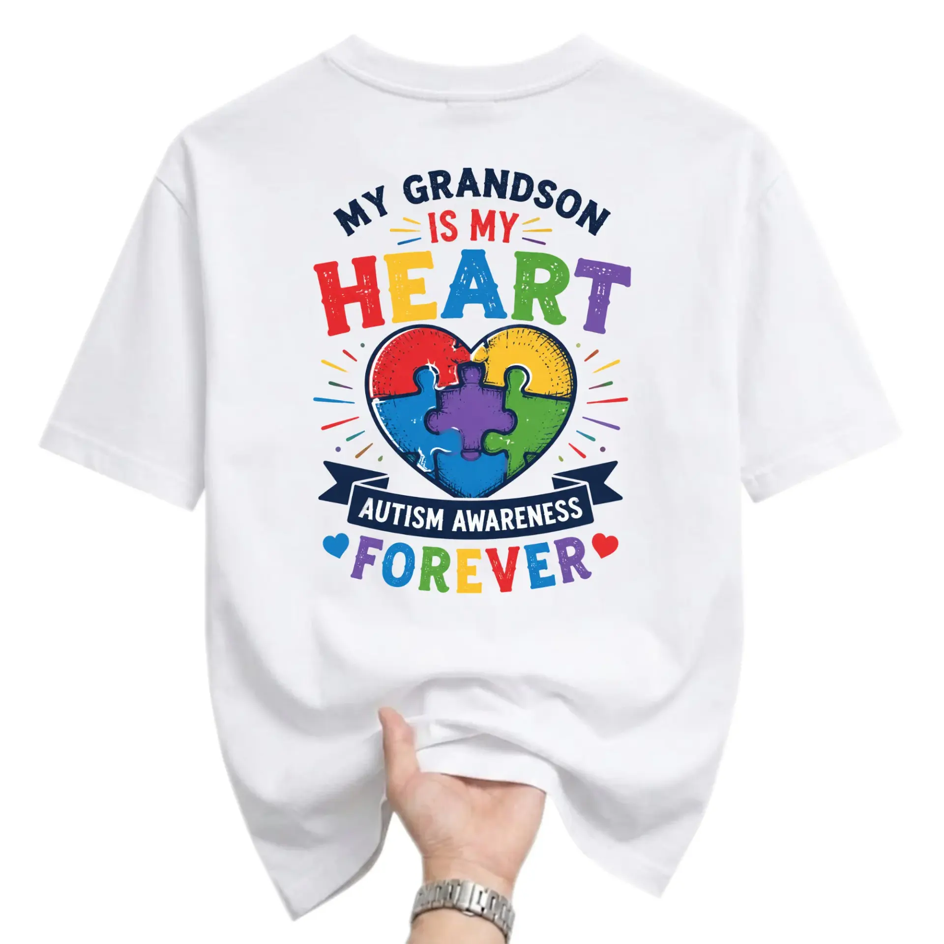 Graphic Tee My Grandson Is My Heart Autism Awareness Puzzle Piece Print