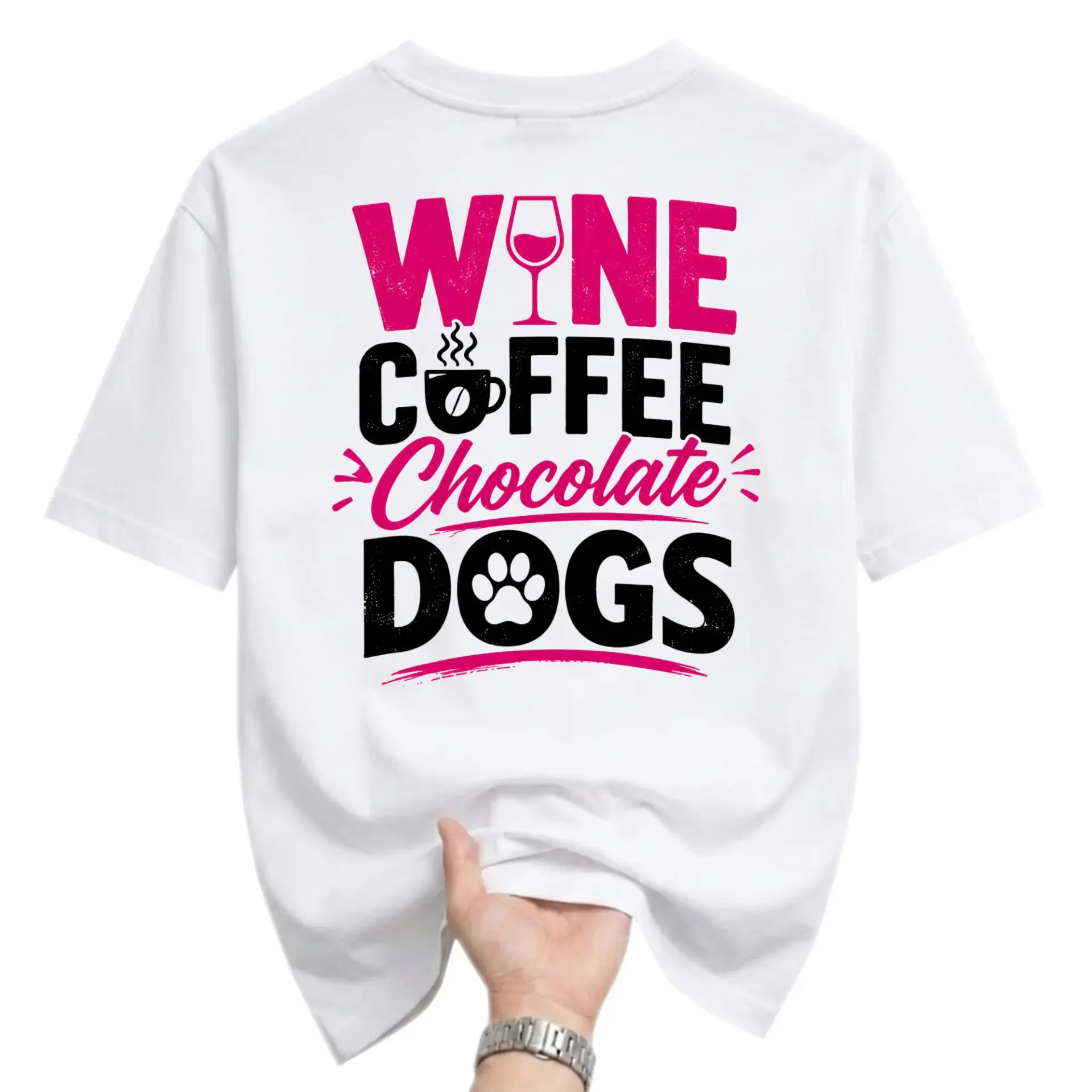 Funny Shirt Wine Coffee Chocolate Graphic Print Unisex Cotton Casual Crew