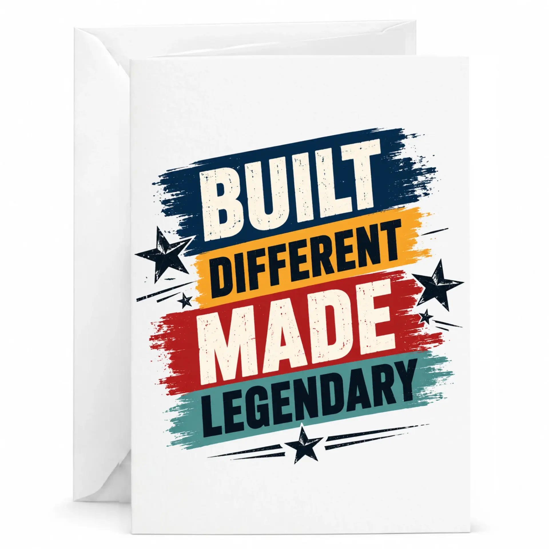 Greeting Card Built Different Made Legendary Inspirational Quote Note for Friends and Colleagues 5x7 Inch Folded Stationery