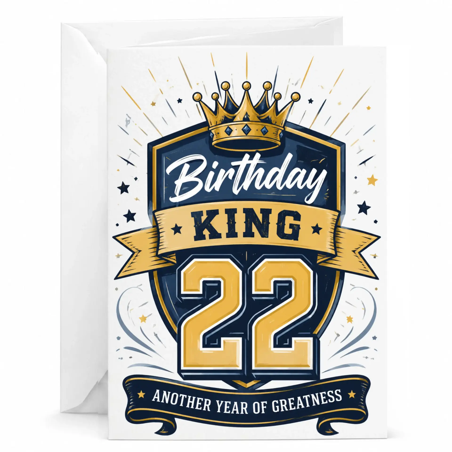 Birthday Card for 22nd Birthday, Funny Birthday King Greeting Card with Envelope, Milestone Celebration Note
