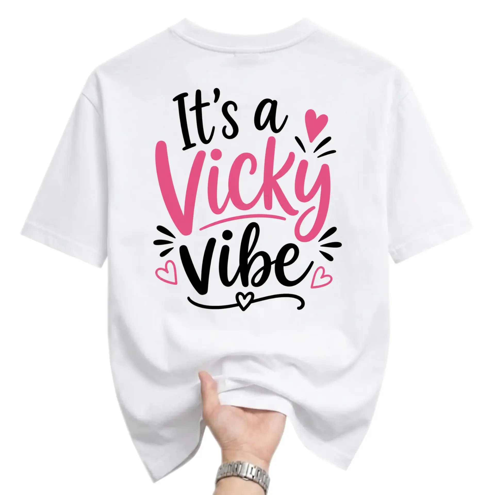 Graphic Tee It Is a Vicky Vibe Shirt Personalized Name Present Custom Script Typography Unisex Crew Neck Casual Top