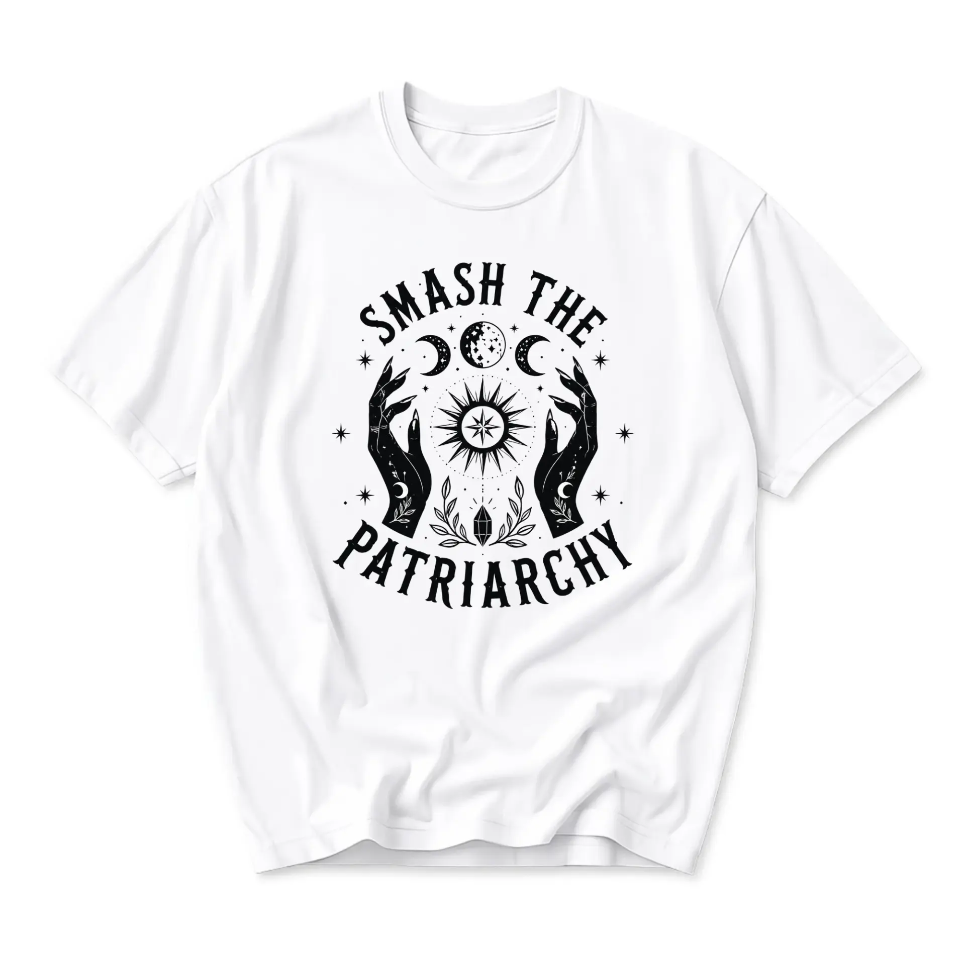 Graphic Tee Smash the Patriarchy Celestial Witchy Style Unisex Crew Neck Short Sleeve Casual Cotton Blend Shirt Top
