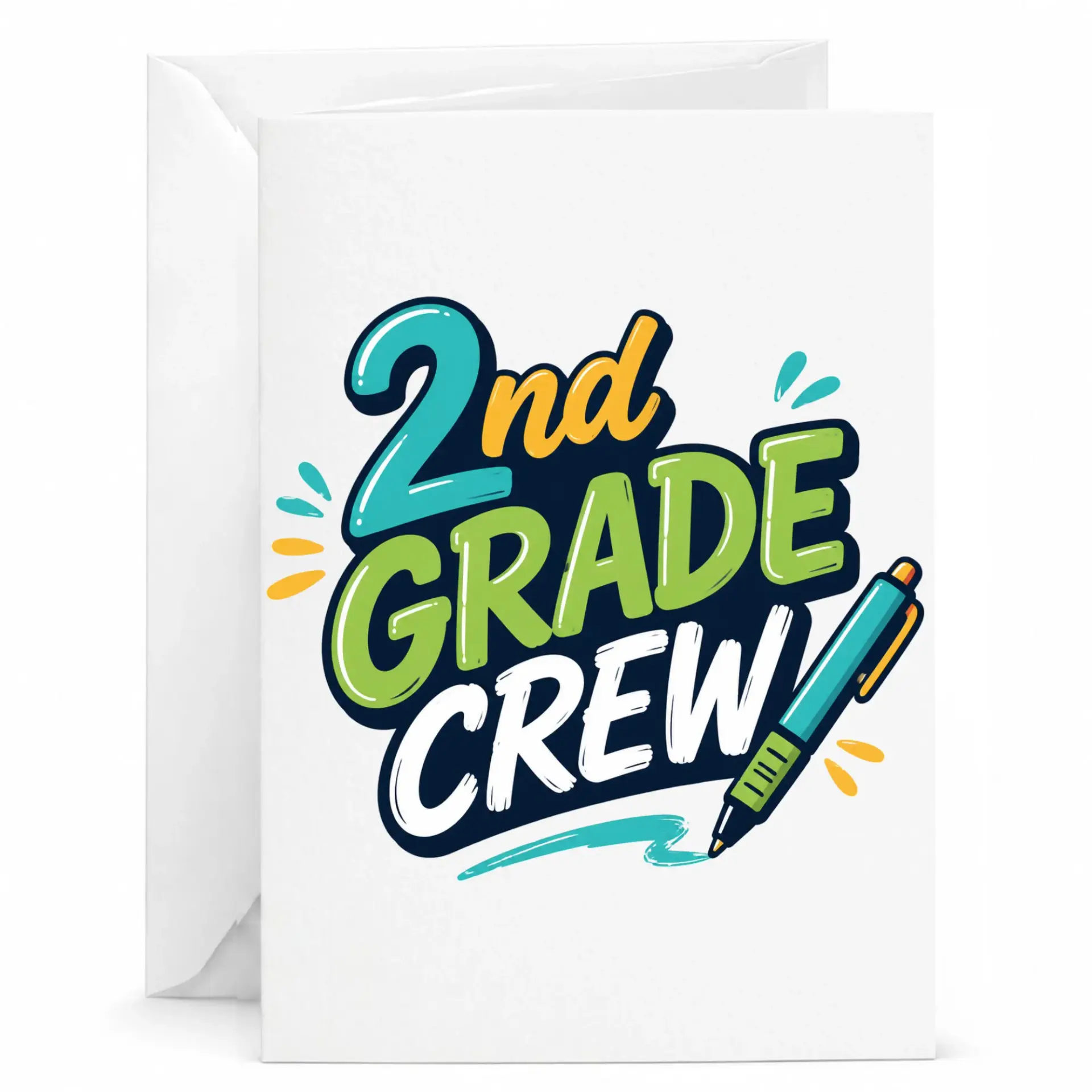 Greeting Card 2nd Crew Typography Design with Pen Illustration for Appreciation and