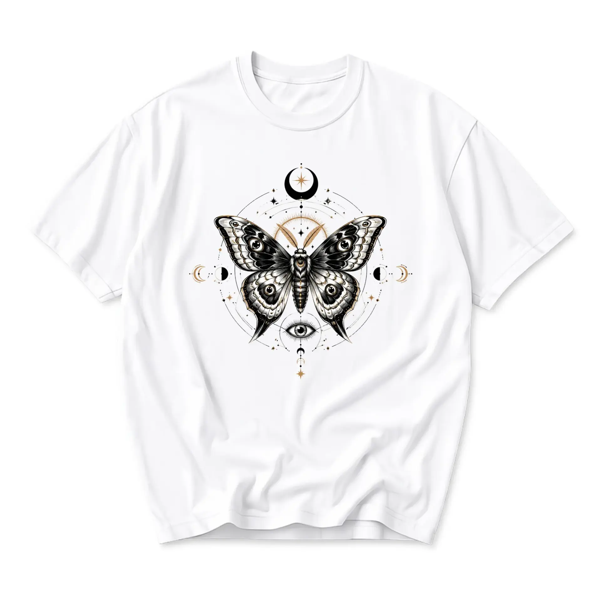 Graphic Tee Featuring Celestial Moth Illustration Artistic Celestial Butterfly Design Unisex Short Sleeve Crew Neck Shirt