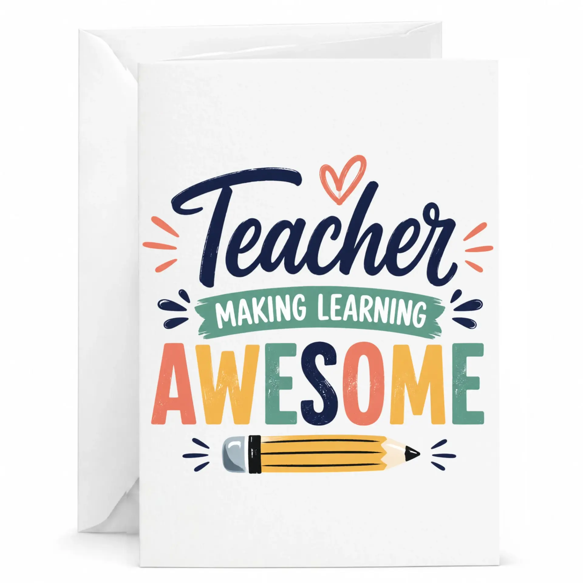 Greeting Card for Teacher Making Awesome with Pencil Illustration and Decorative Typography Design