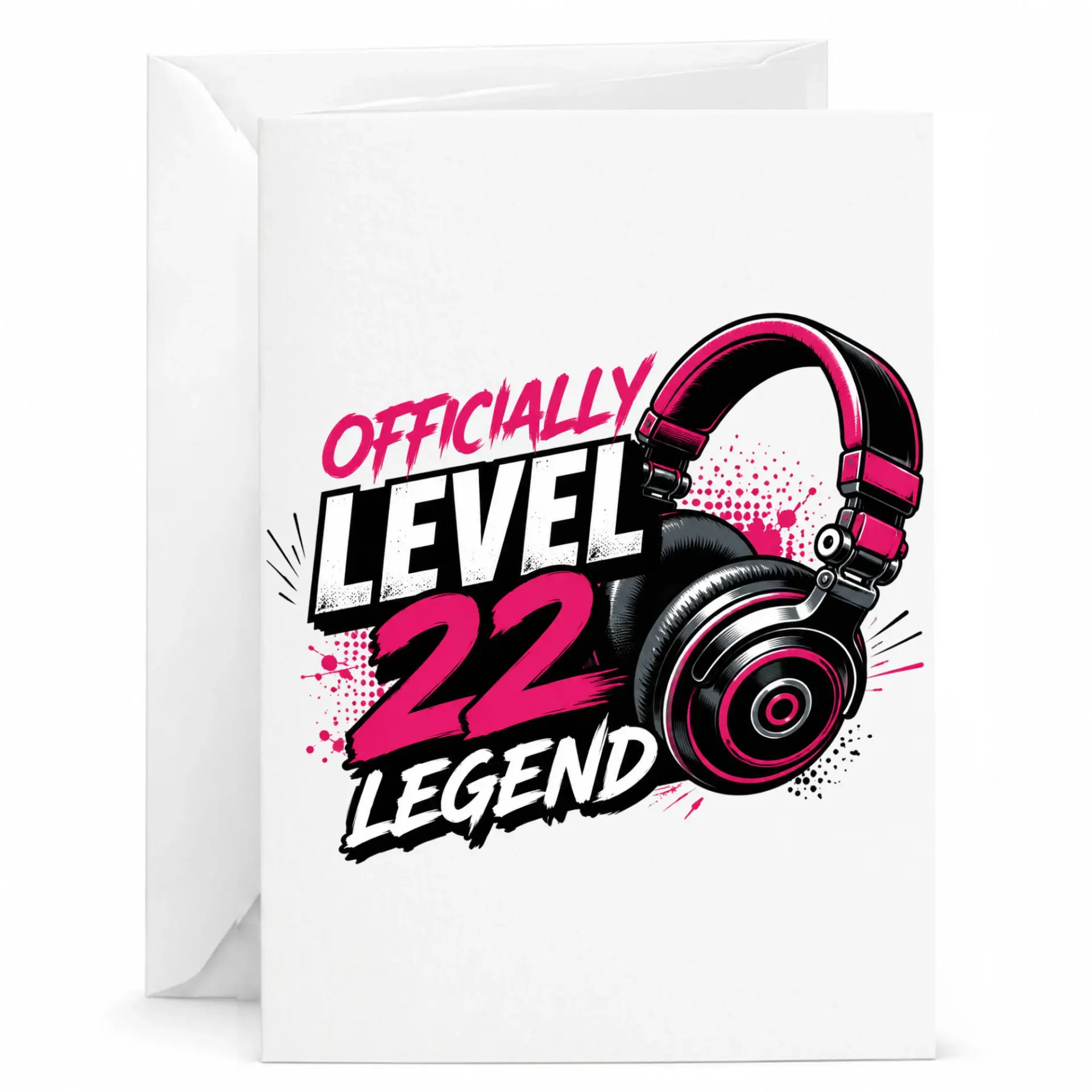 Birthday Card Officially Level 22 Legend Funny Music Lover Greeting Card with Matching White Envelope for Milestone Birthdays
