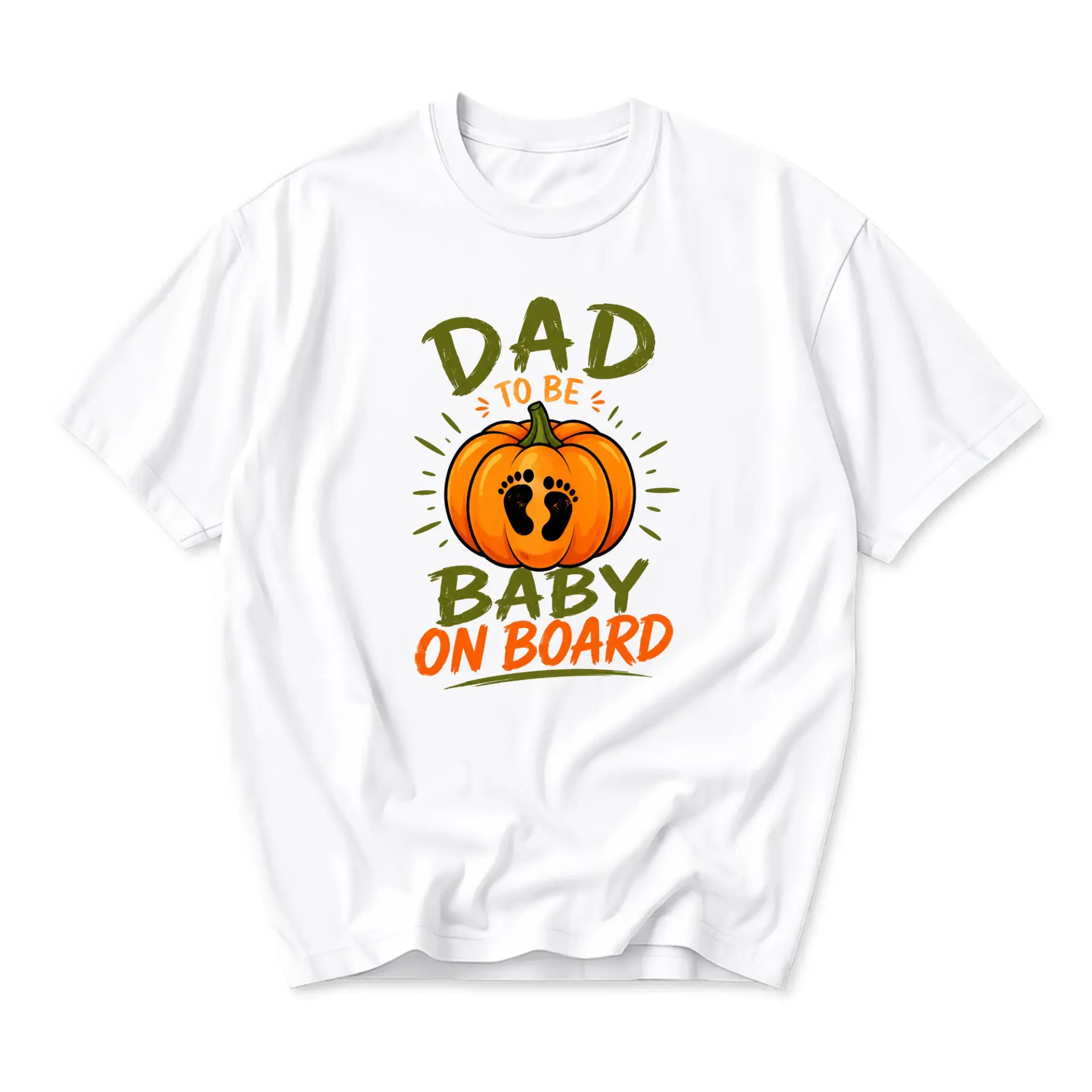 Funny Shirt Dad to Be Baby on Board Pumpkin Graphic Tee Unisex Crew Neck Casual Cotton Blend Short Sleeve Apparel White