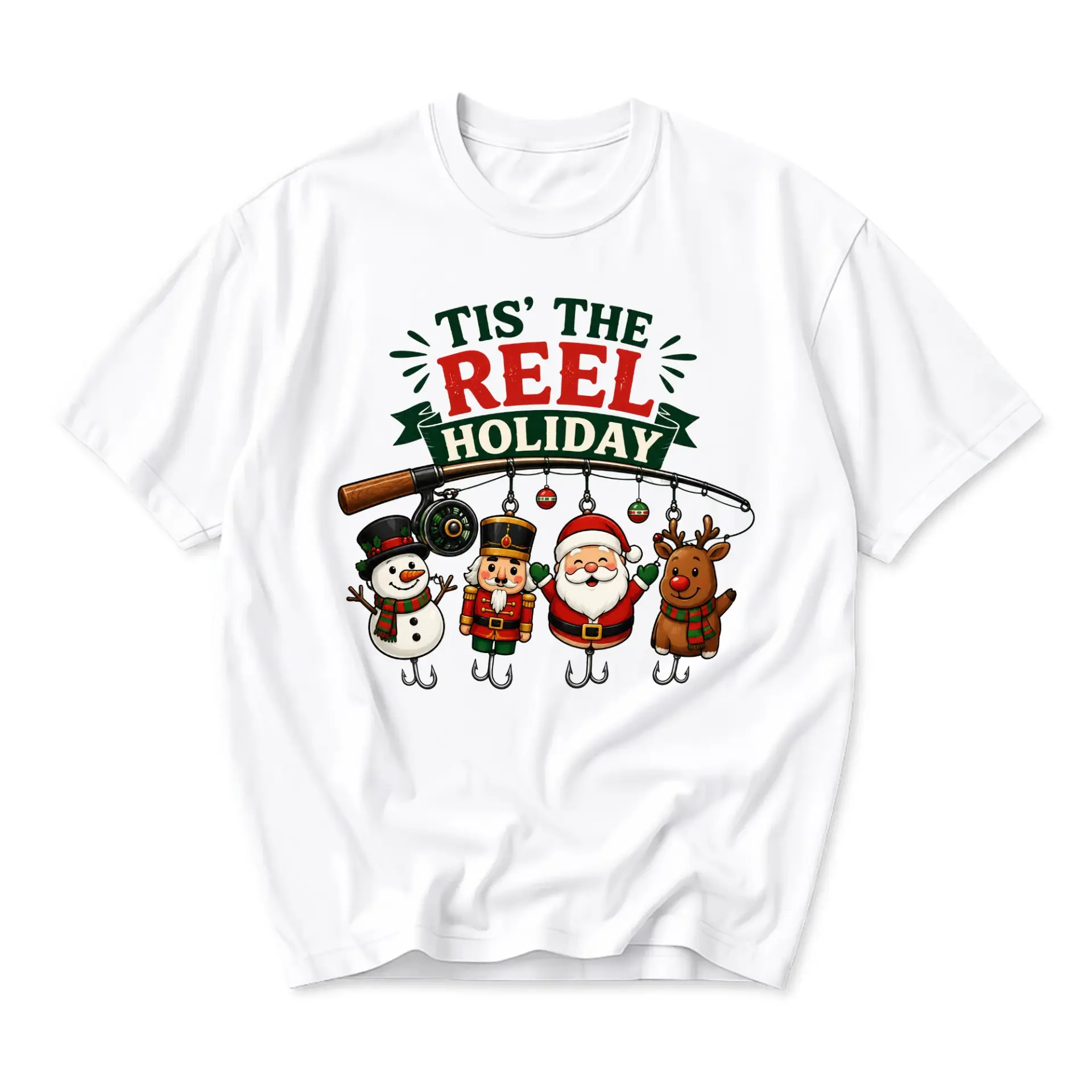 Funny Shirt Tis the Reel Holiday Fishing Graphic Tee Christmas Nutcracker