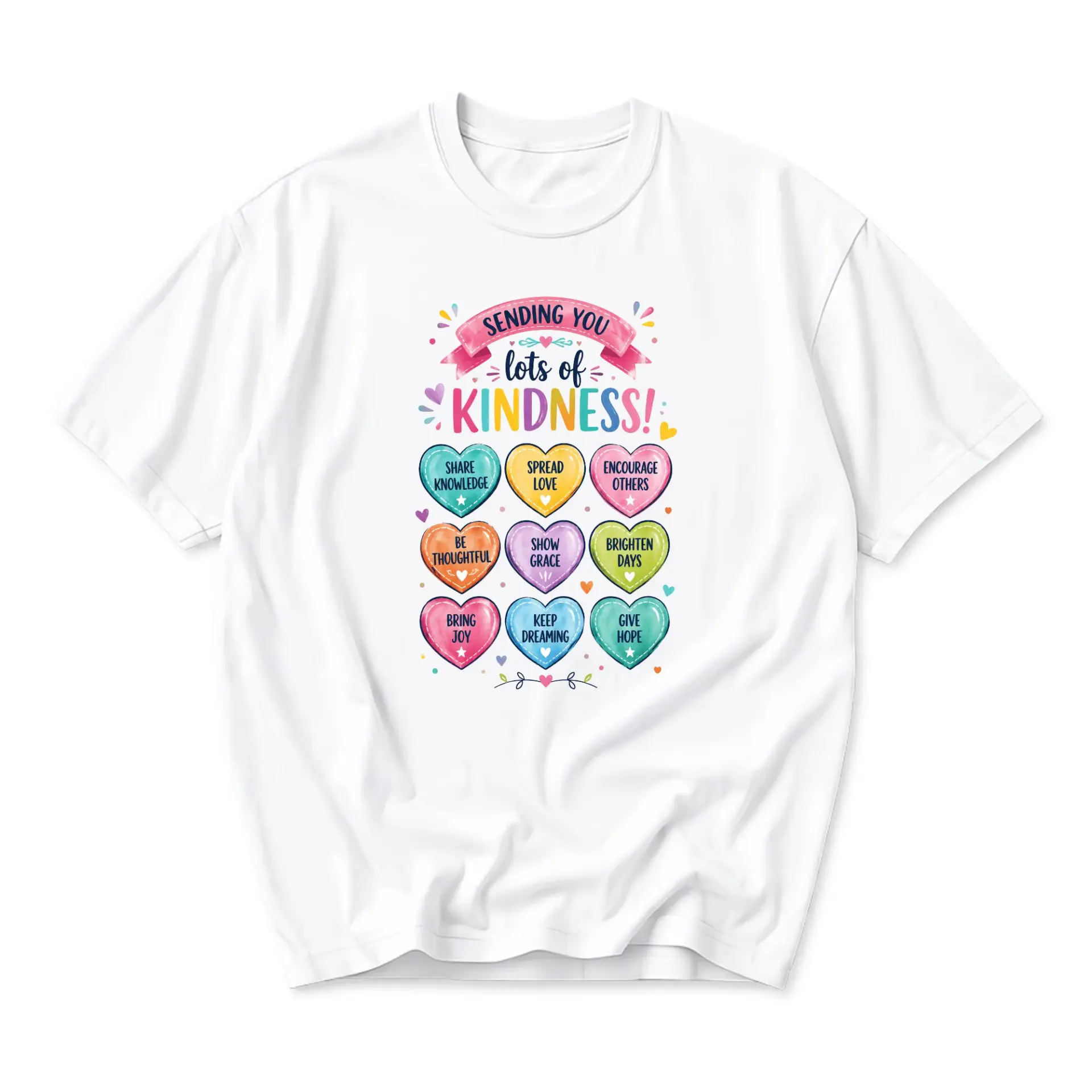 Graphic Tee Sending You Lots of Kindness Heart Pattern Positive Message