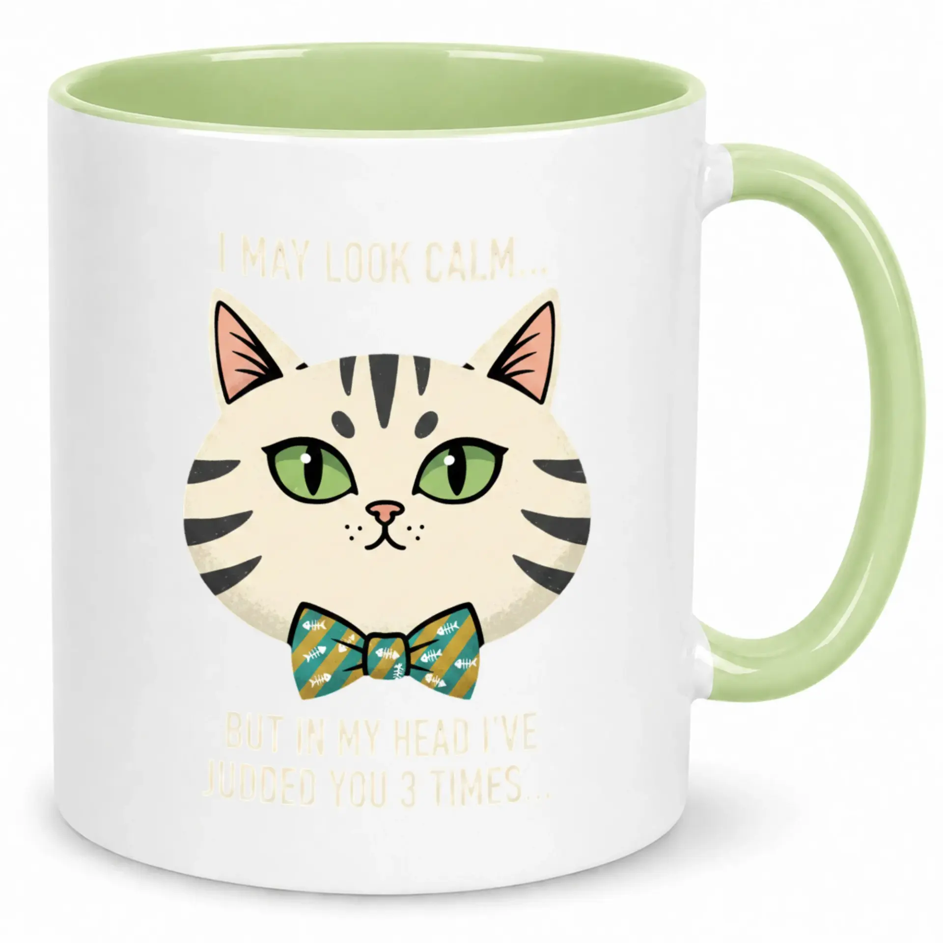 Funny Cat Coffee Mug with Sarcastic Quote Green-Eyed Feline Design Humorous Ceramic Drinkware for Home or Office