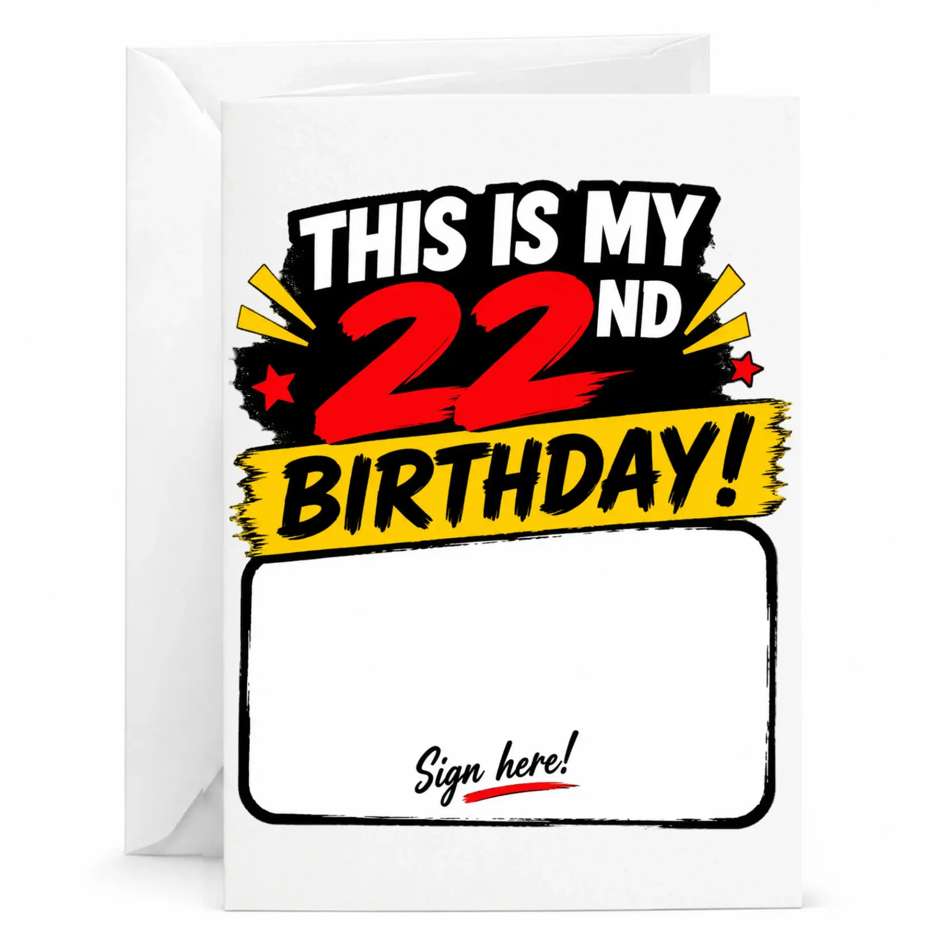 Birthday Card Funny 22nd Birthday Greeting Card with Envelope, Twenty Second Birthday Milestone Card for Anyone
