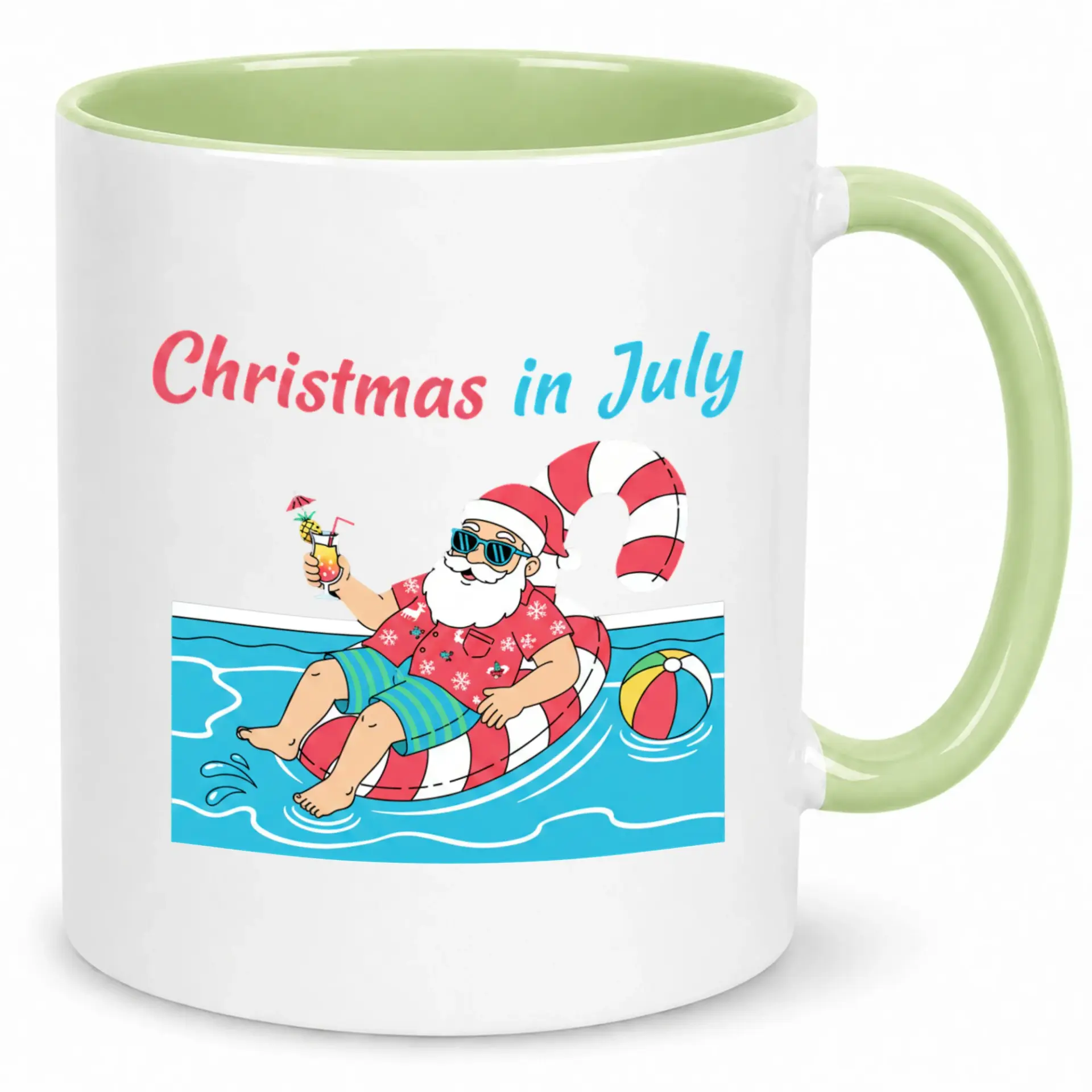 Funny Christmas in July Coffee Mug - Santa Claus Pool Party Hawaiian Shirt Ceramic Cup - Summer Holiday Themed Drinkware Gift