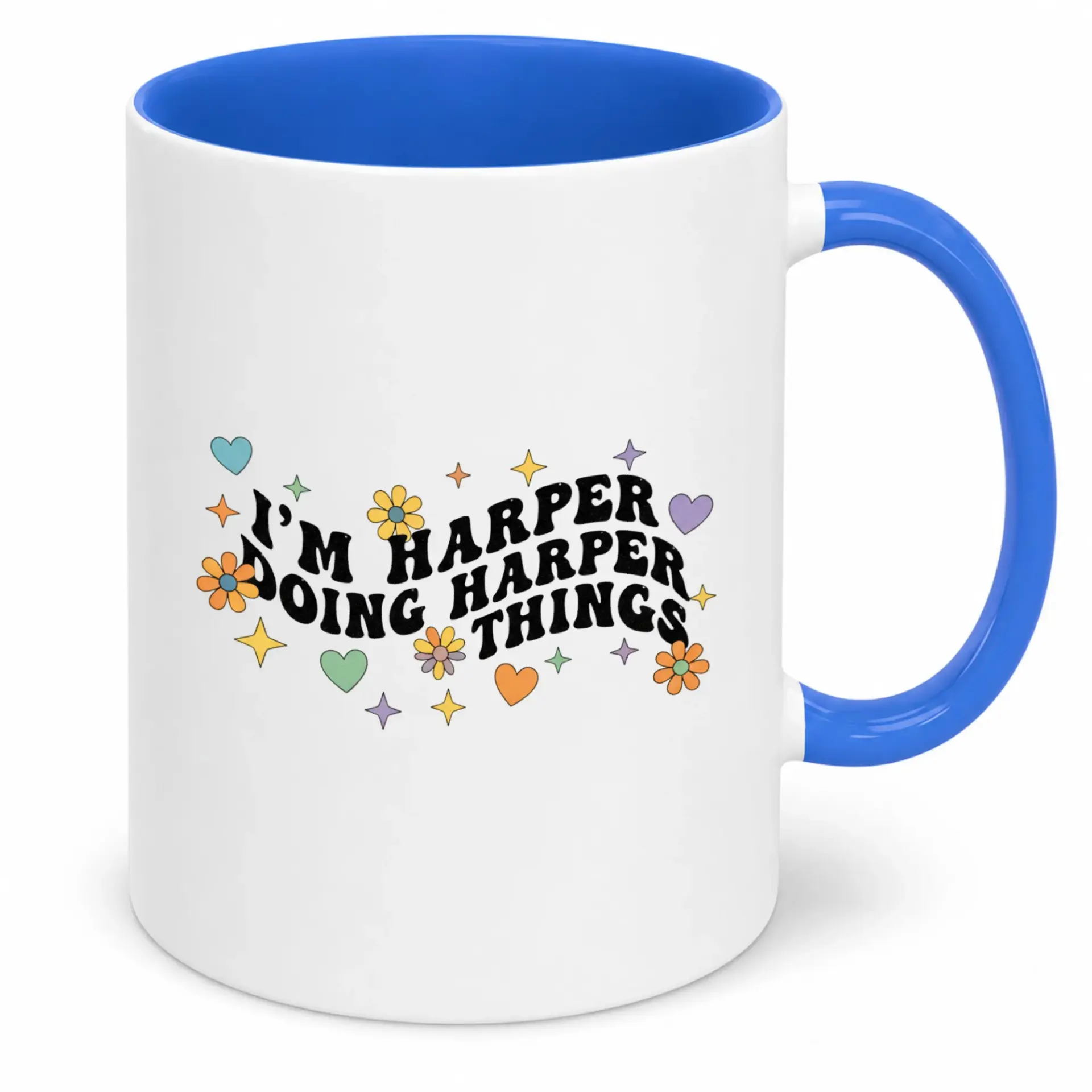 Personalized Coffee Mug Retro Groovy Floral Design Ceramic Tea Cup Funny 'i'm Doing Things' Name Gift