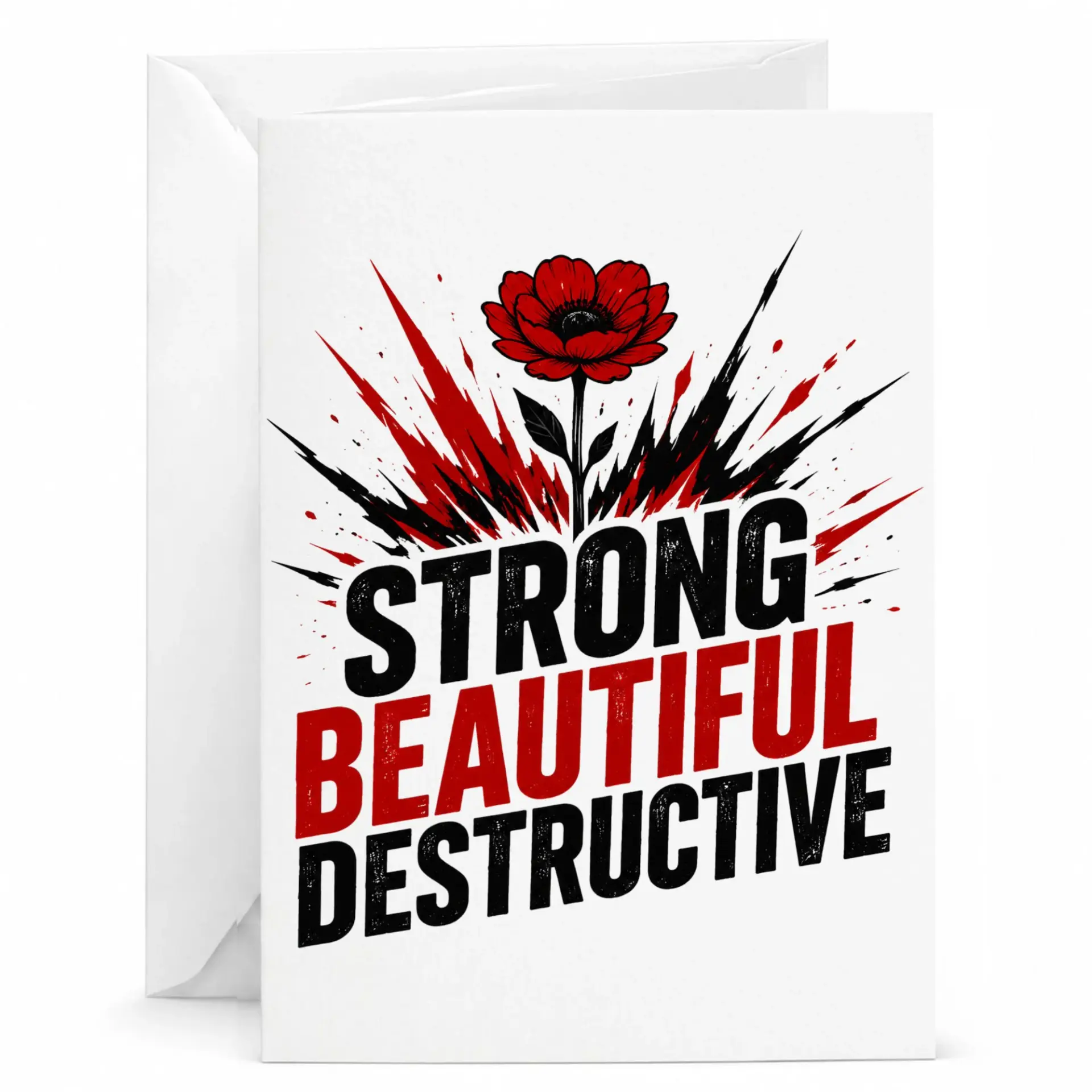 Inspirational Strong Beautiful Destructive Greeting Card with Floral Art