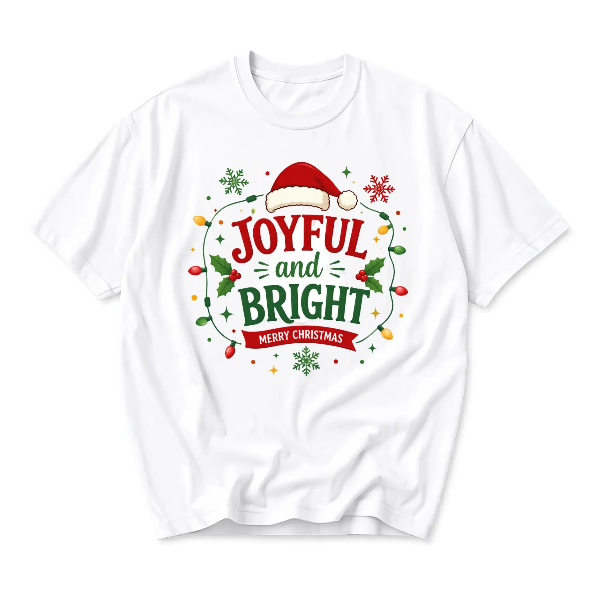 Funny Shirt Joyful and Bright Holiday Christmas Graphic Tee Unisex Crew