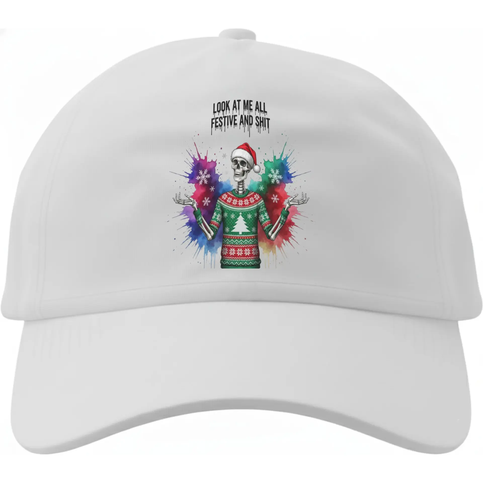 Dad Hat Funny Christmas Skeleton Graphic Cap Casual Unisex Holiday Baseball Hat with Adjustable Strap White Cotton