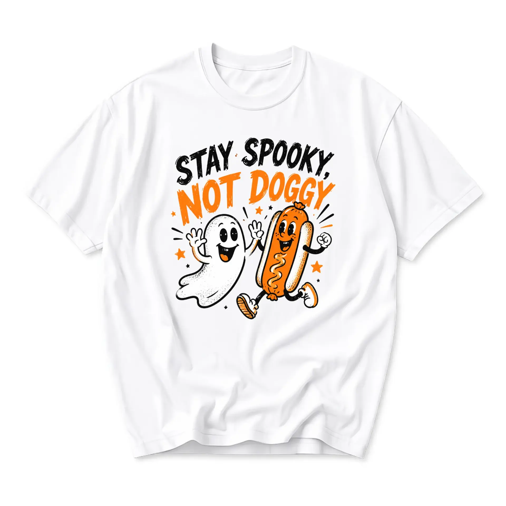 Funny Shirt Stay Spooky Not Doggy Graphic Tee Unisex Casual Crew Neck Top for Fall Holiday Humor and Self Expression