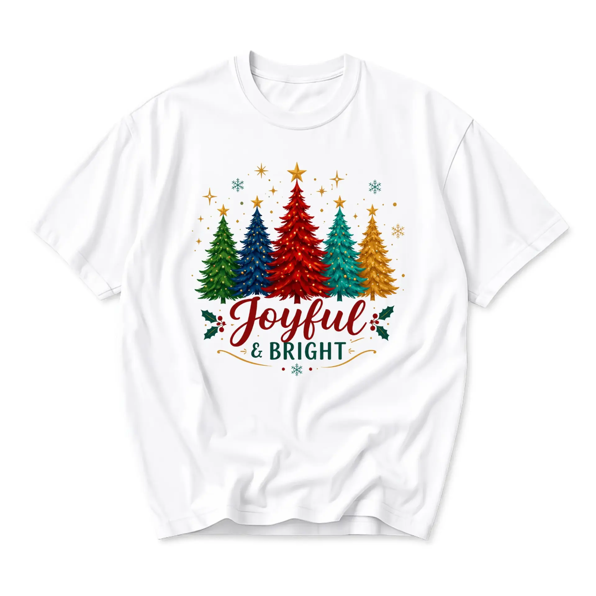 Graphic Tee Joyful and Bright Christmas Tree Print Unisex Crew Neck Shirt