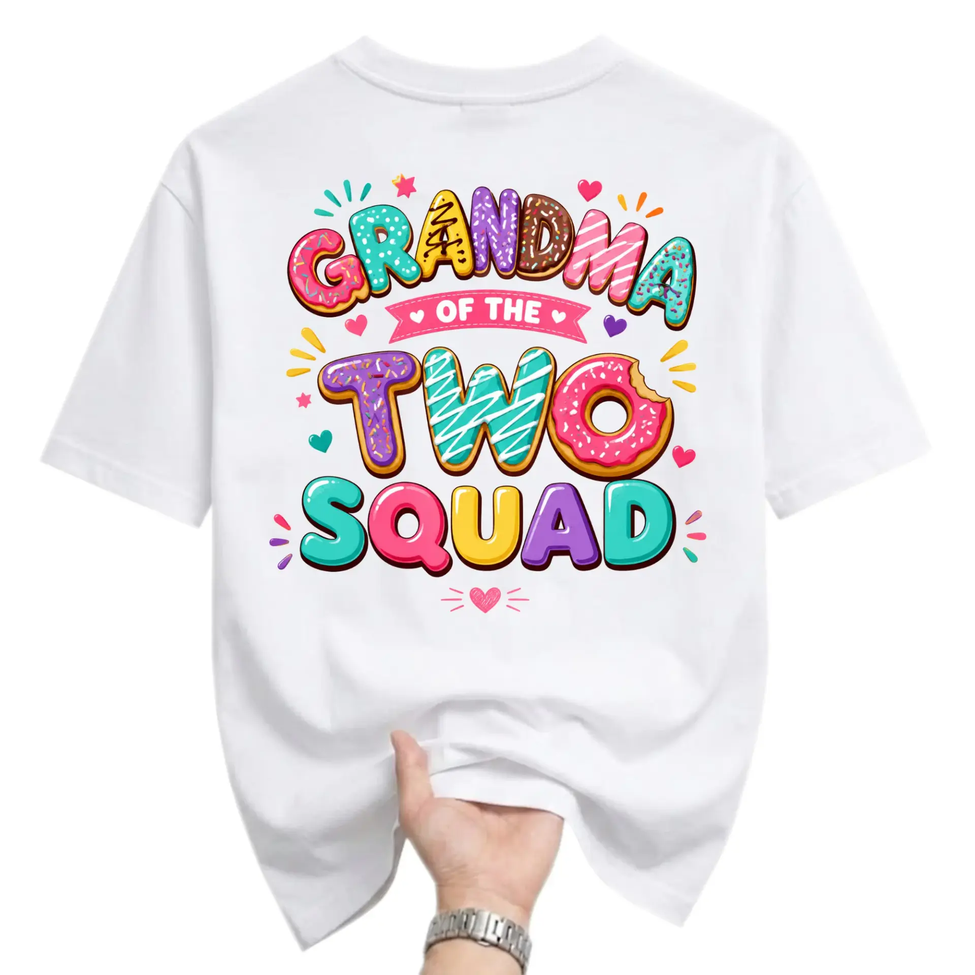 Funny Shirt Grandma of the Two Squad Graphic Tee Cute Donut Typography Unisex Casual Crew Neck Soft Cotton Top