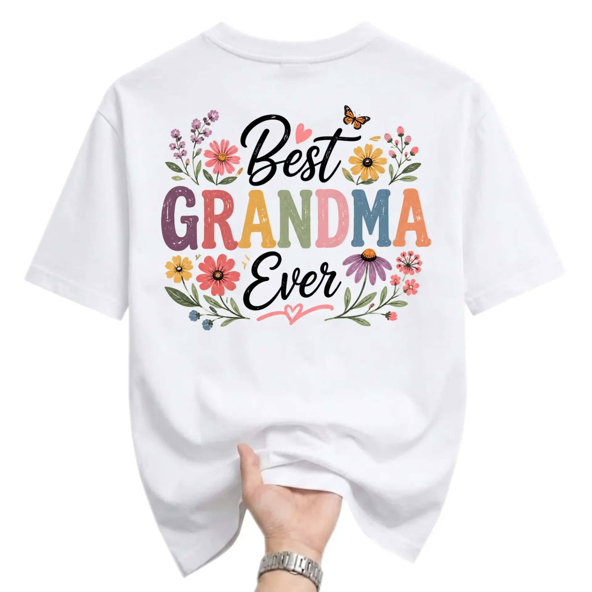 Graphic Tee Best Grandma Ever Floral Illustration Shirt Comfortable Cotton